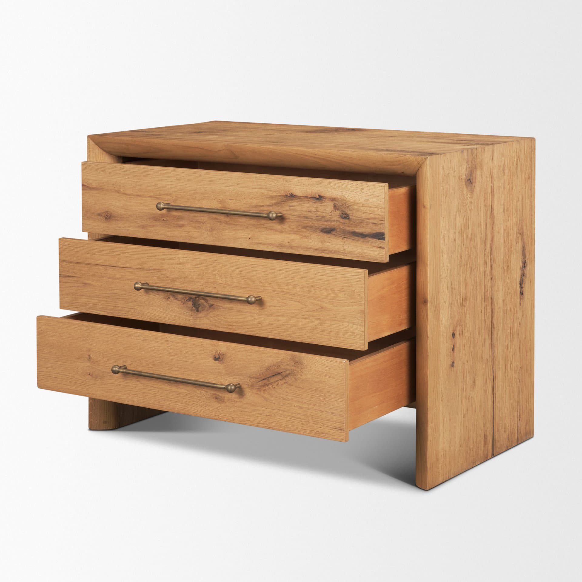Belford 3-Drawer Light Brown Oak Wood Closed Nightstand — product photograph