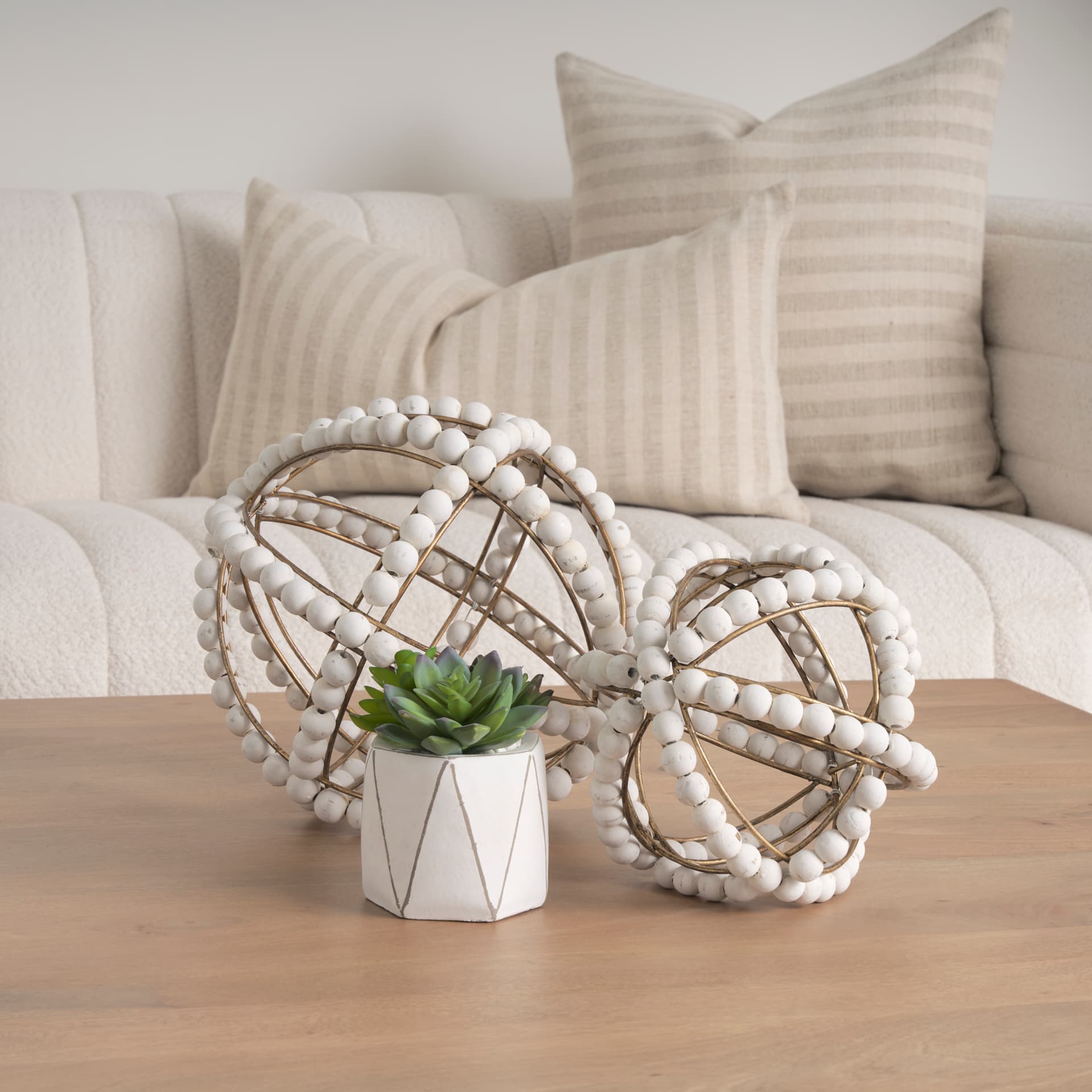 Espanlade II Large 11L x 11W White Wooden Beaded Orb — in a styled room