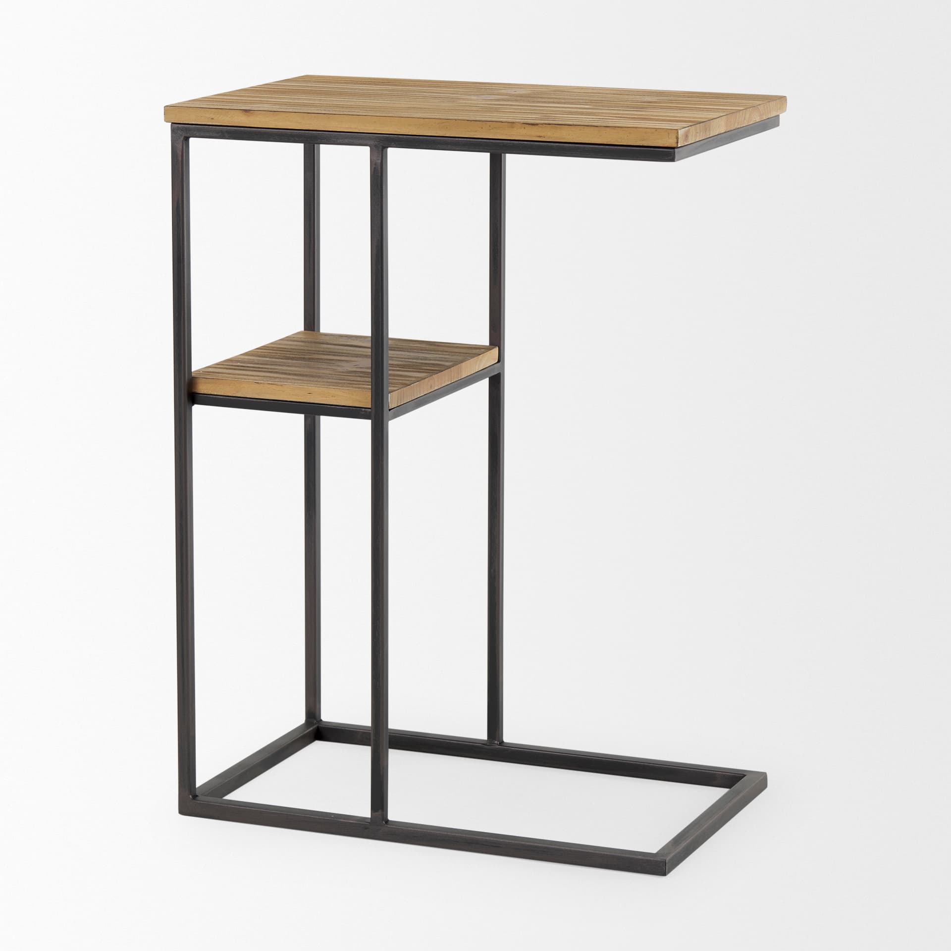 Ronin 25"H Rectangle 2-Tier Wood w/ Black Metal Accent Table — product photograph