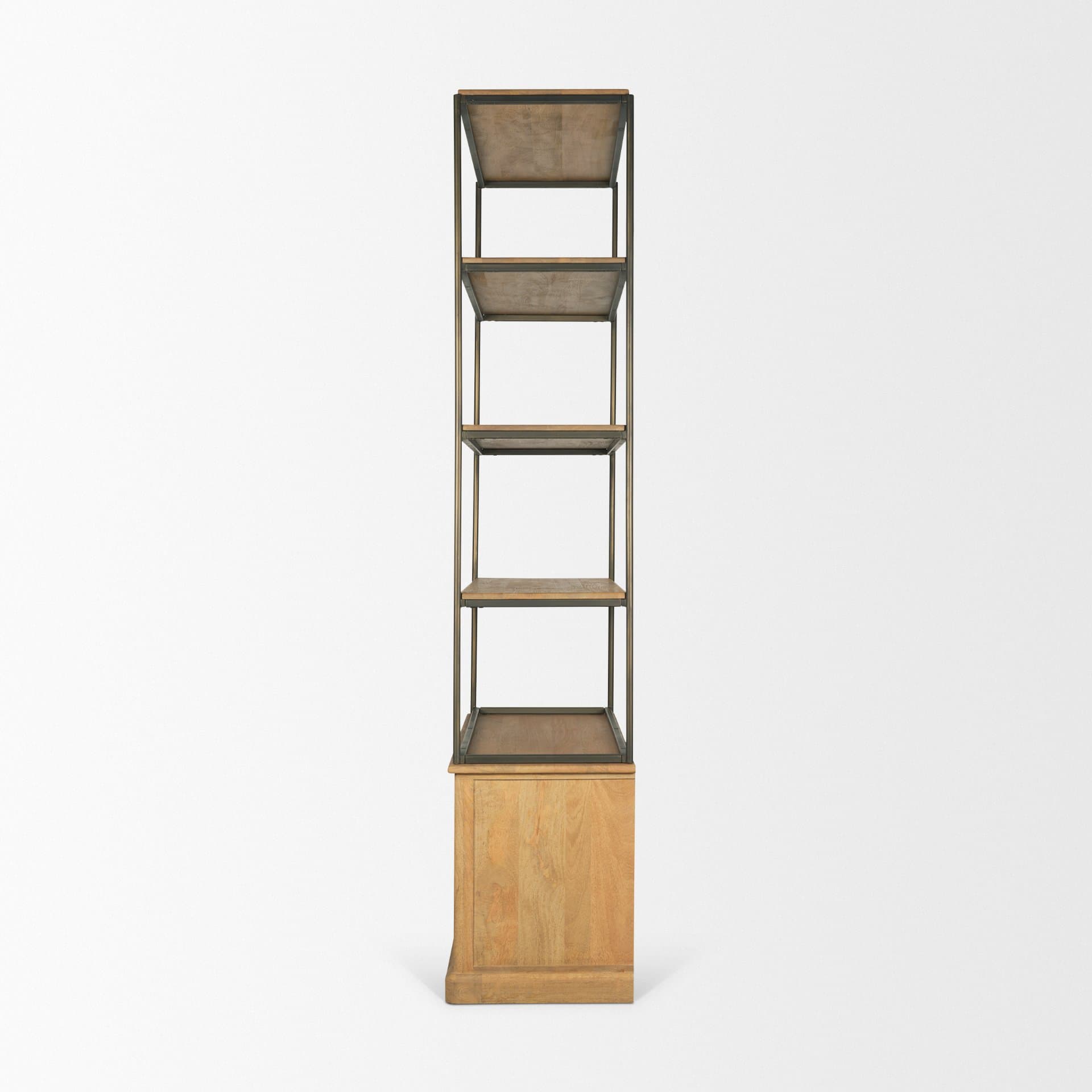 Baron Light Brown Wood w/ Gunmetal 2-Door Open Shelving Unit — product photograph