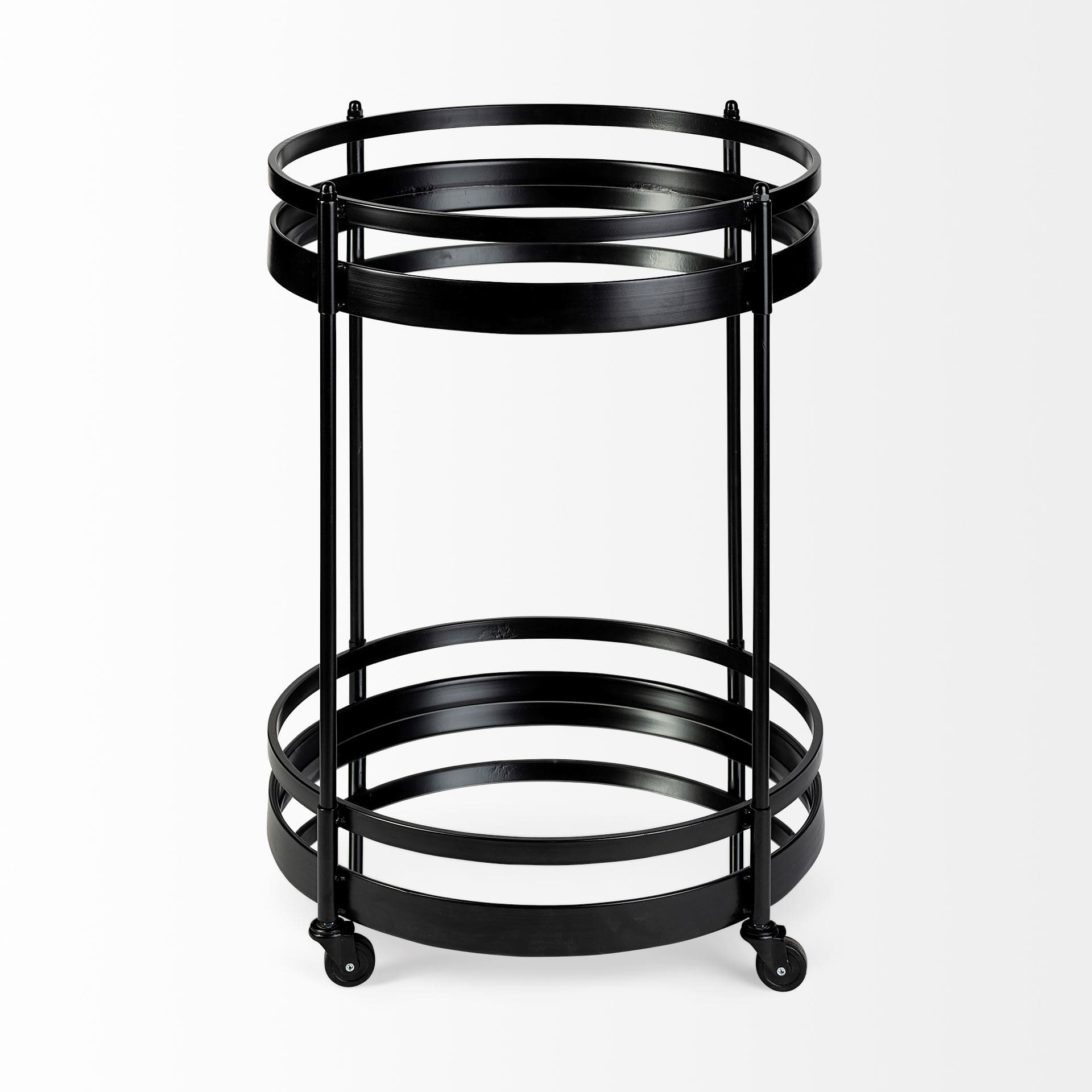 Ada Round Shape Black Metal Frame Two-Tier w/Glass Shelf Bar Cart — product photograph