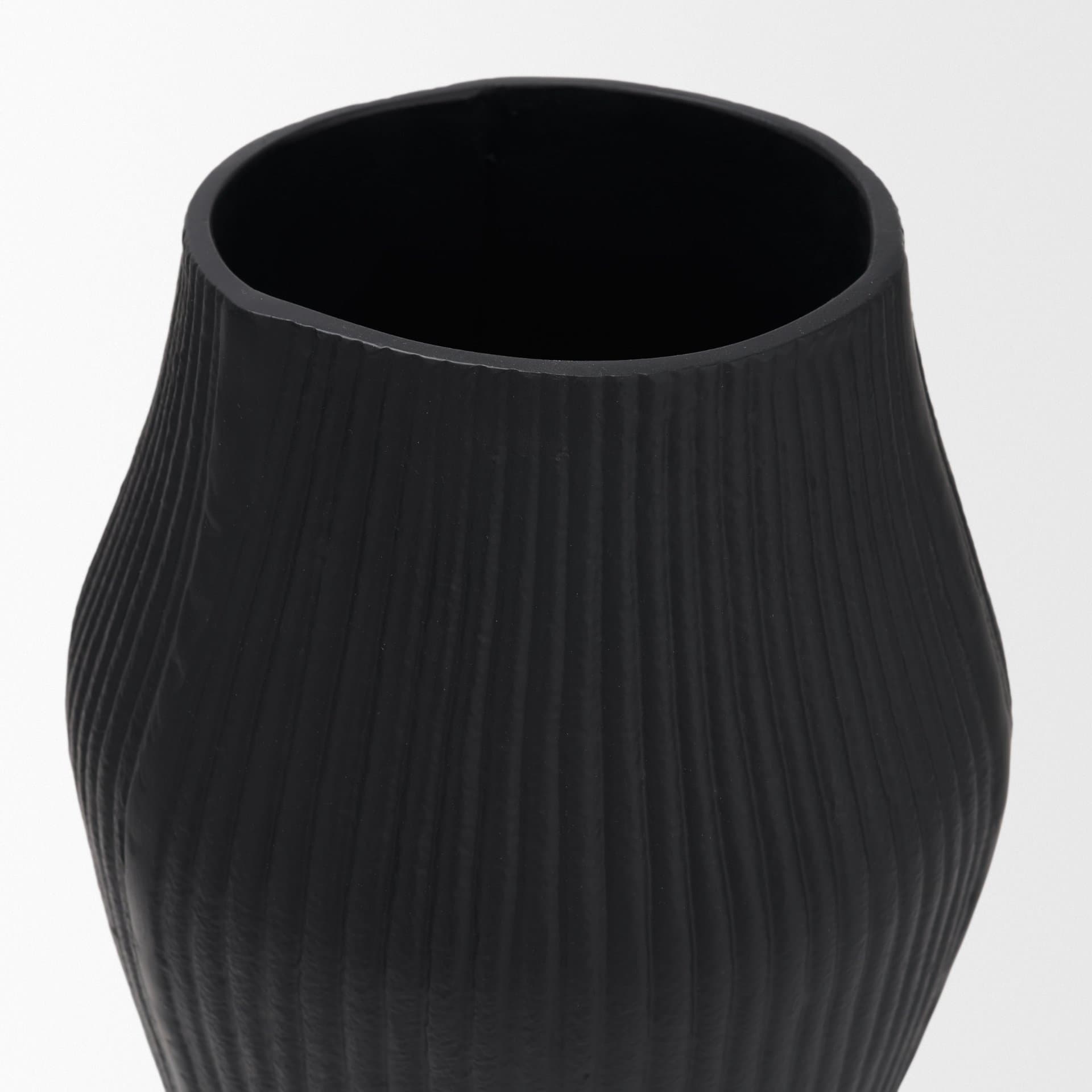 Patine Wide Matte Black Metal Fluted Decorative Vase — product photograph
