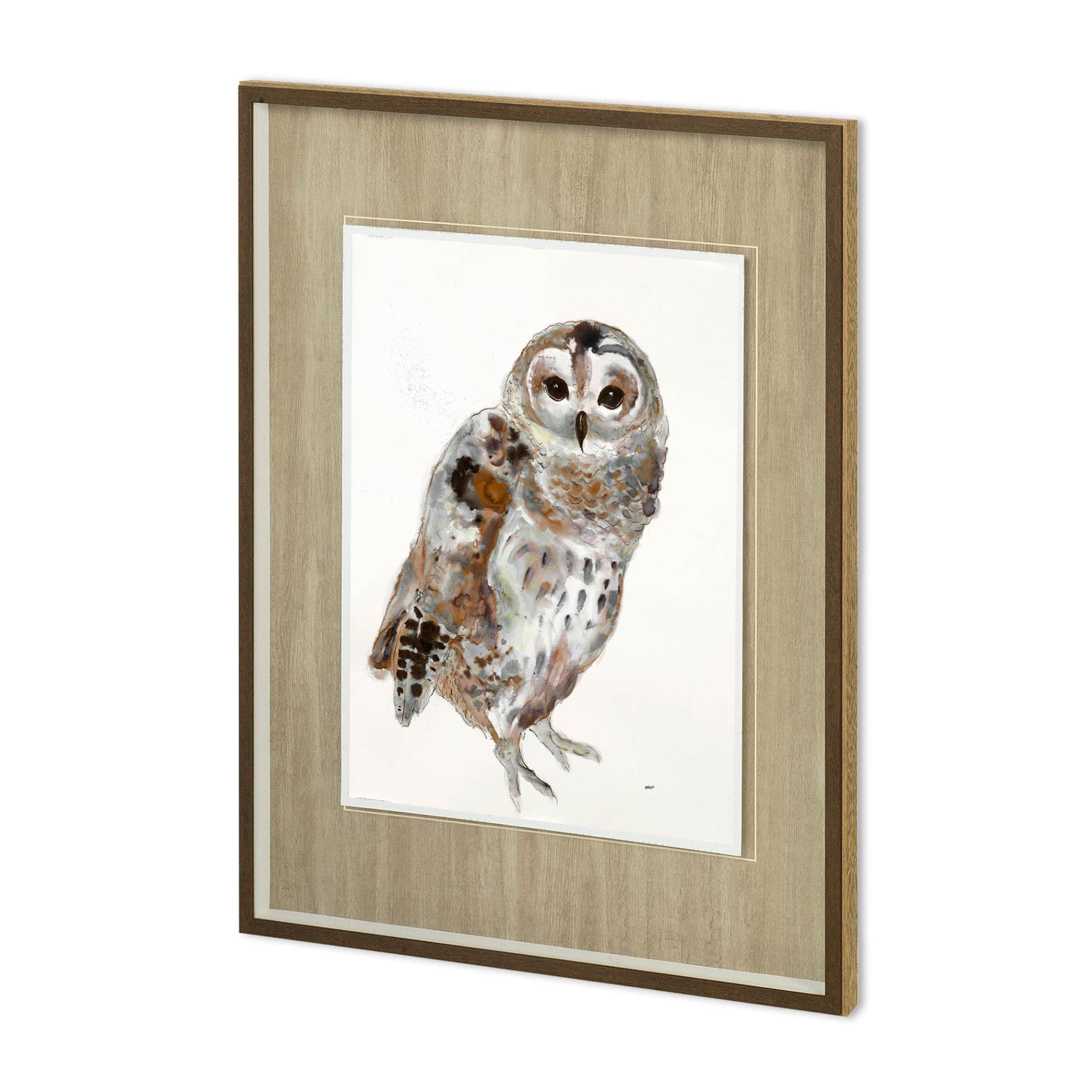 Owl II by Patti Mann a Hand Embellished Textured Framed Art Print Matted under Glass — product photograph