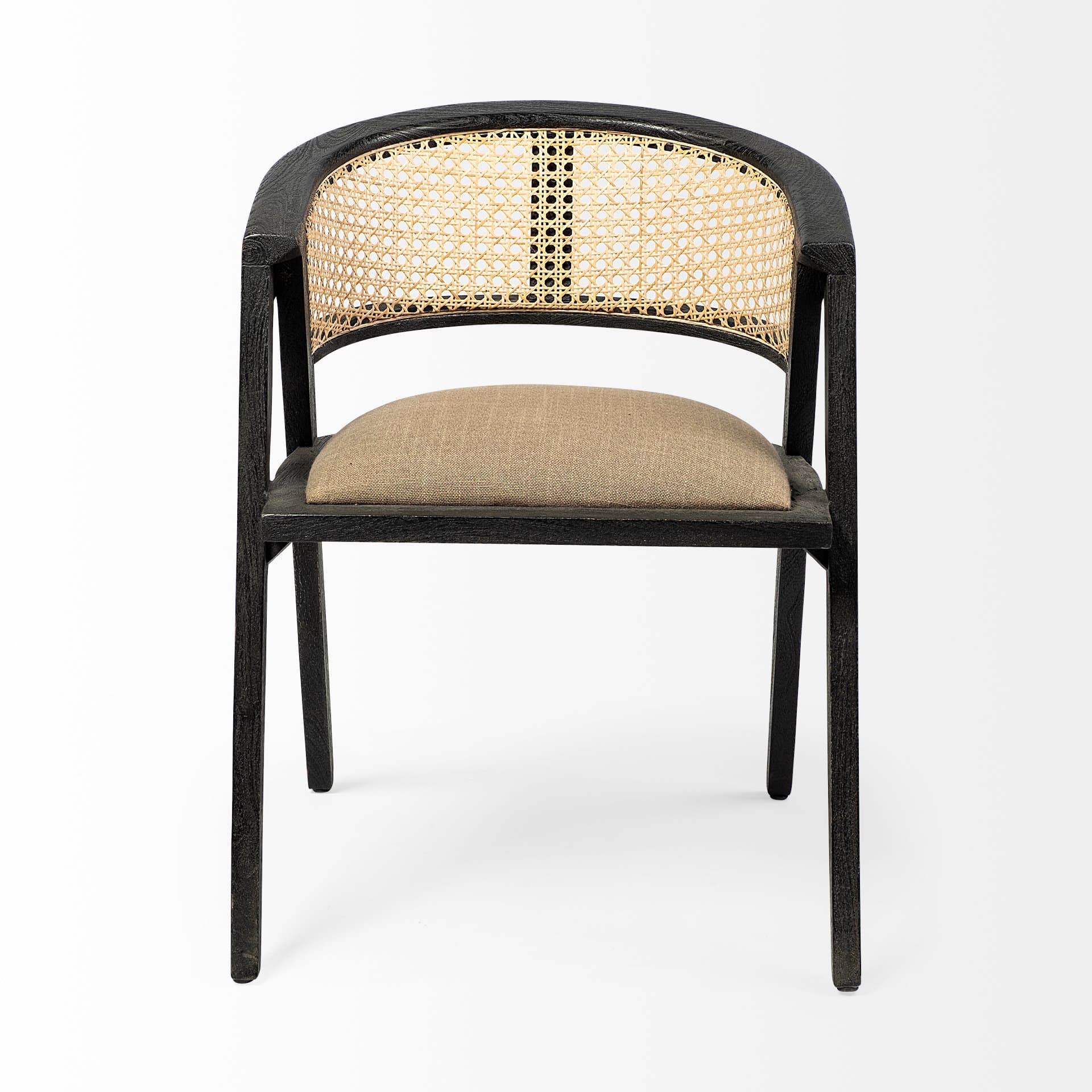 Tabitha Cane Back Dining Arm Chair | Linen w/ Black Wooden — product photograph