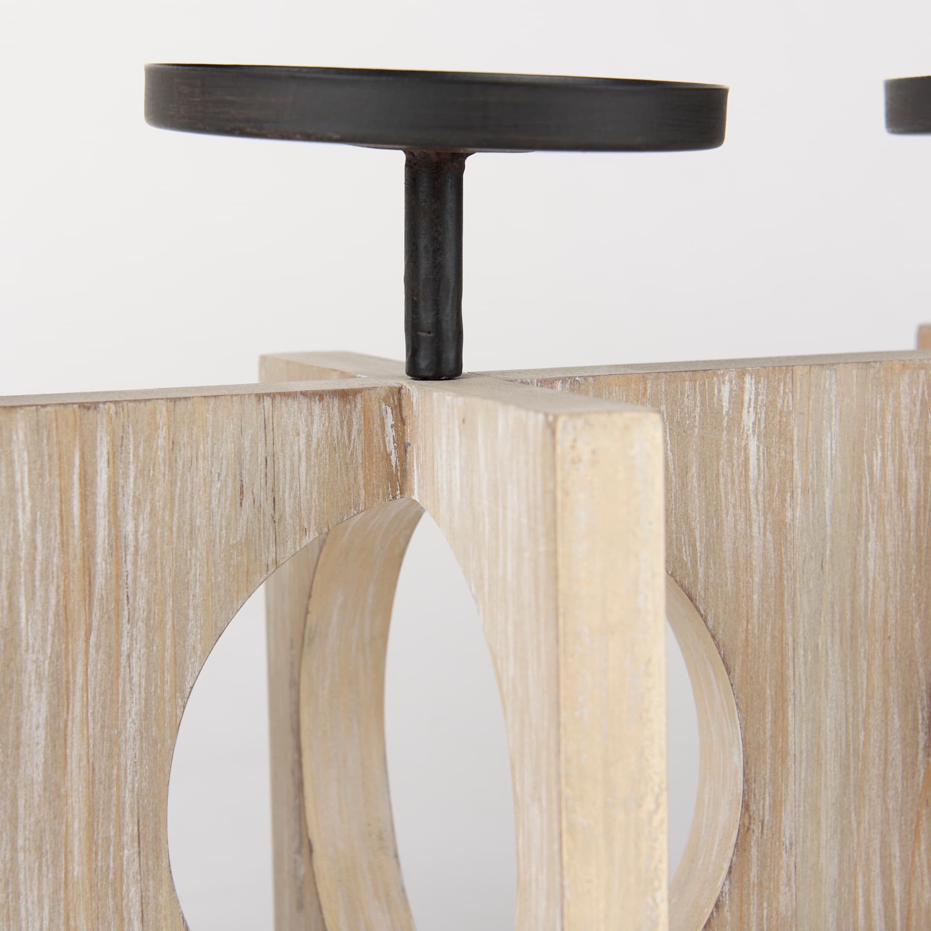 Cambie 29.0L x 6.0W x 9.0H Natural Wood W/Black Metal Candle Holders — product photograph