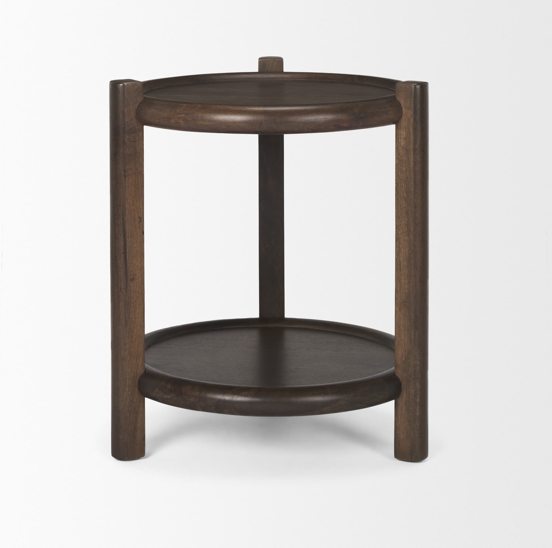 Romi Dark Brown Wood w/ Bottom Shelf Round Accent Table — product photograph