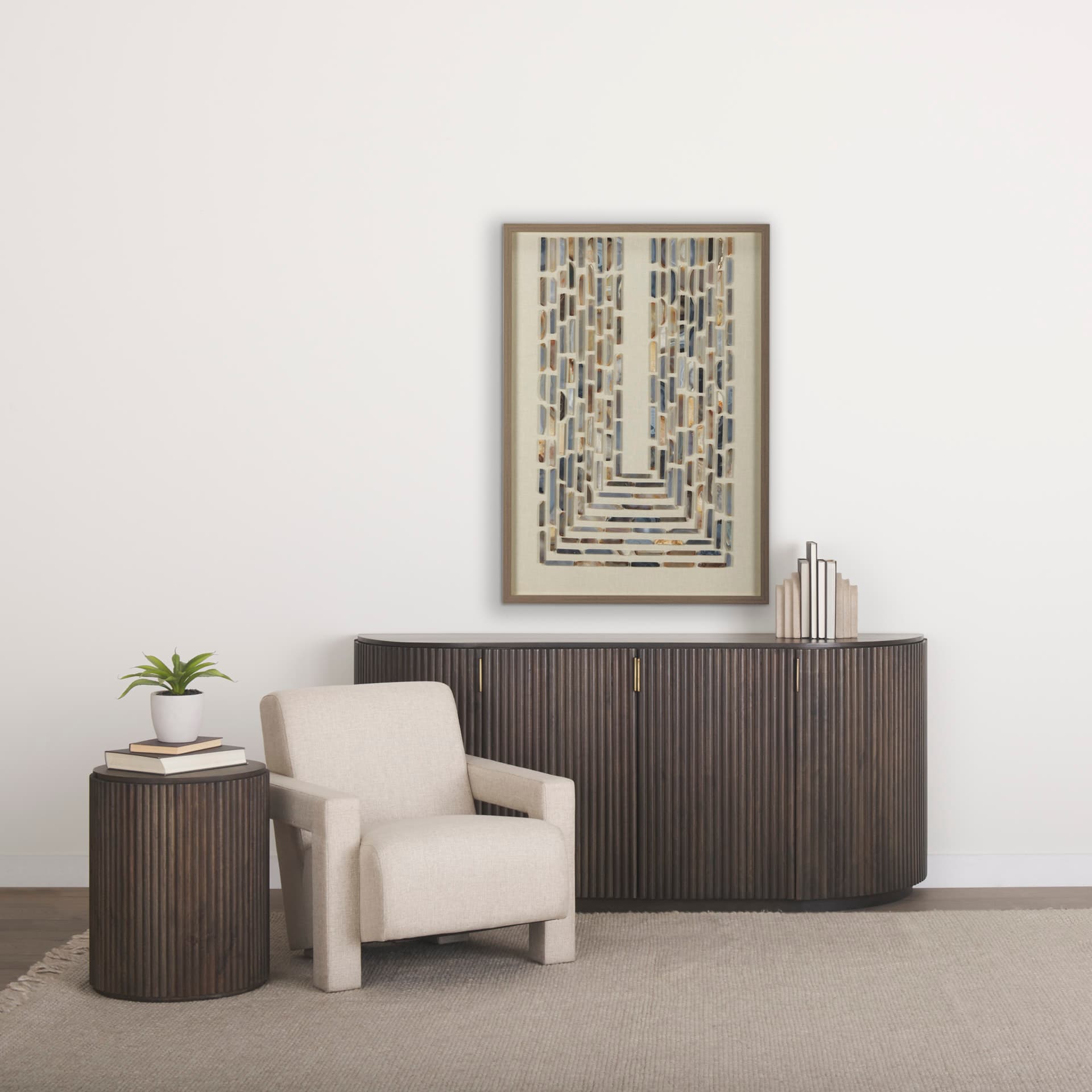 Terra 72L x 18W x 32H Dark Brown Wood Fluted Sideboard — in a styled room