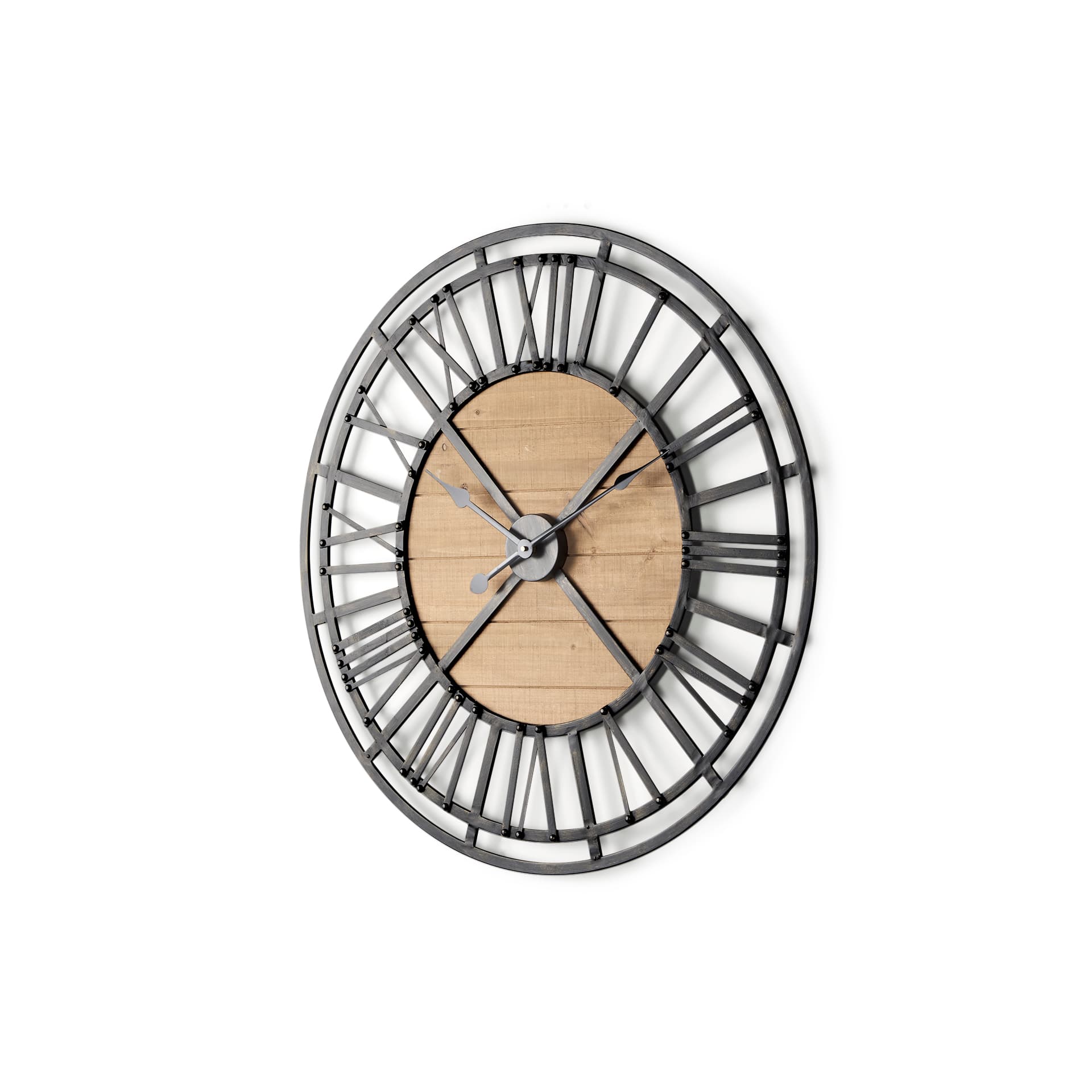 Lewiston 30.1L x 2.0W x 30.1H Black Iron W/Wood Round Wall Clock — product photograph