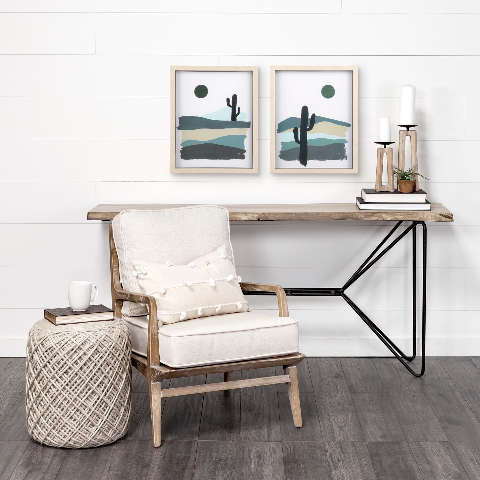 Green Desert I by Mercana Studio a Hand Embelished Textured Framed Art Print Matted under Glass — in a styled room