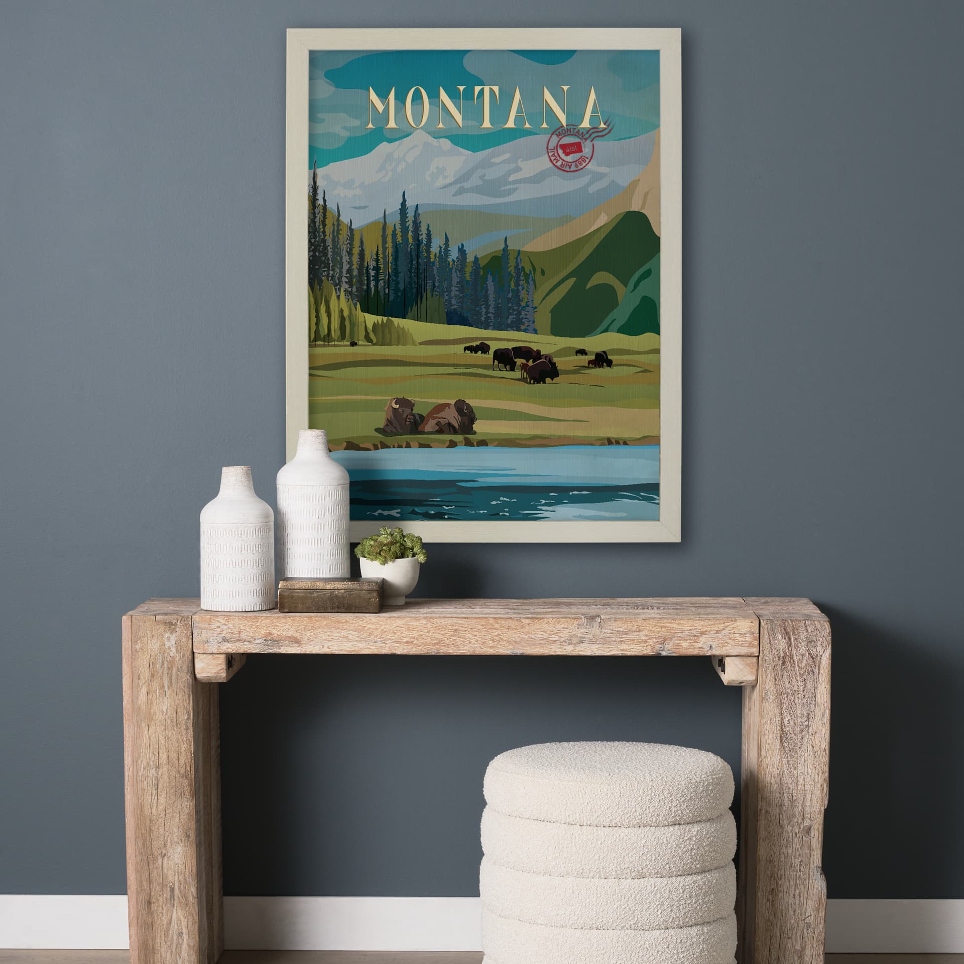 Montana Go USA (L) by Mercana Studio a Hand Embellished Decograph Framed Art Print — in a styled room