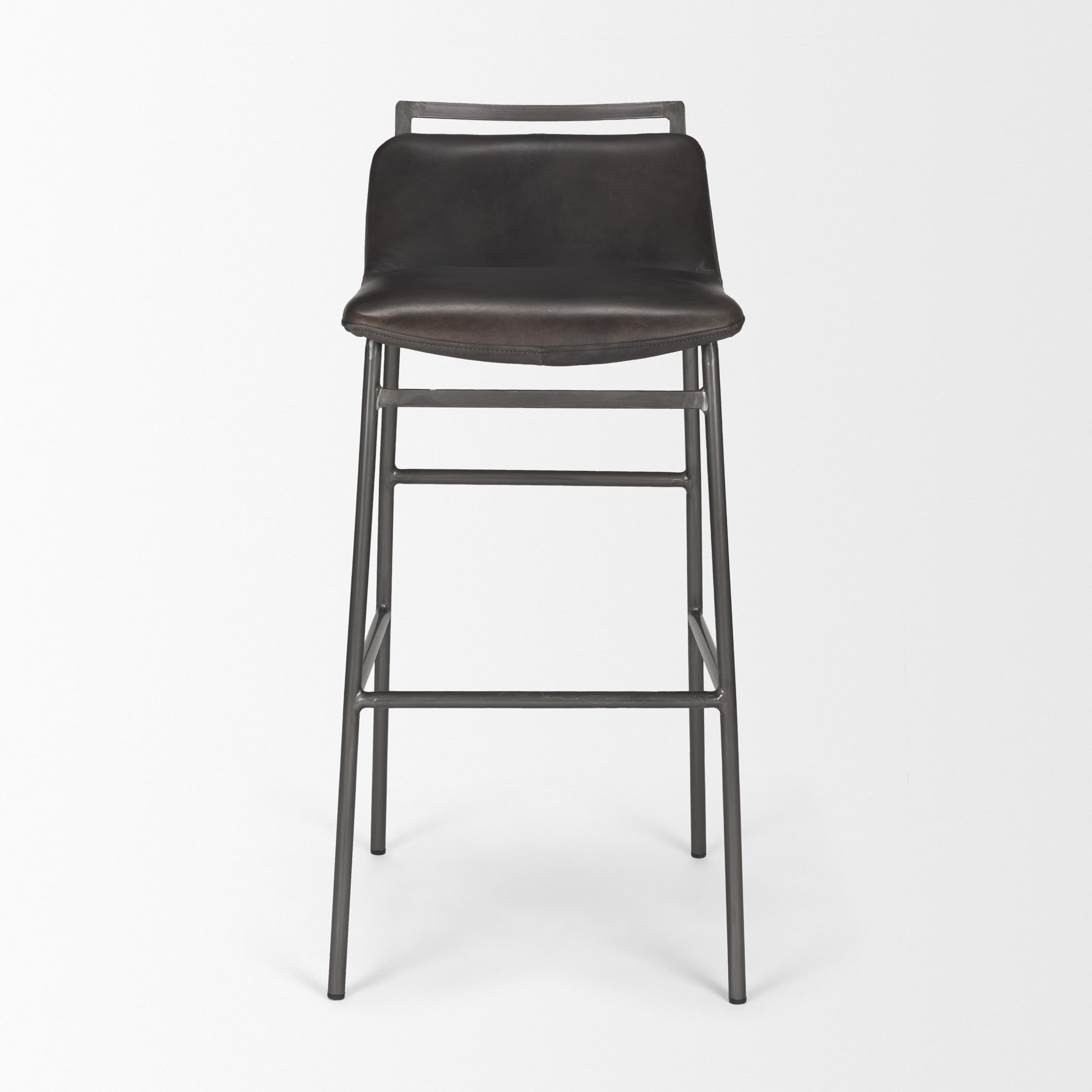Kavalan Low Back 37.5in Seat Bar Stool | Ebony Leather w/ Black Metal — product photograph