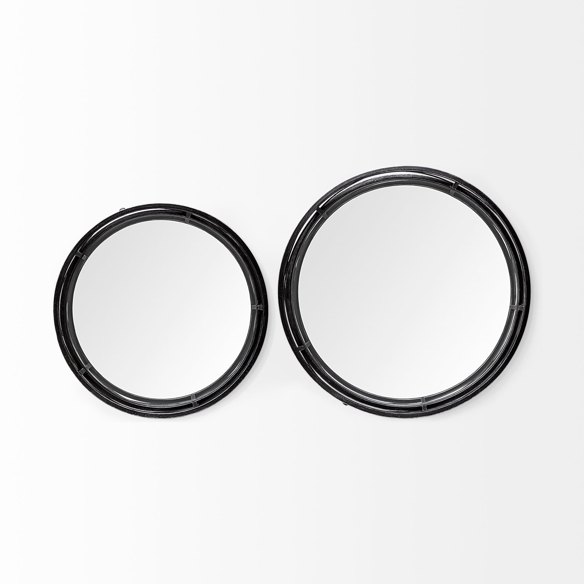 Piers (Set of 2) Black Metal Mirrored Round Trays — product photograph
