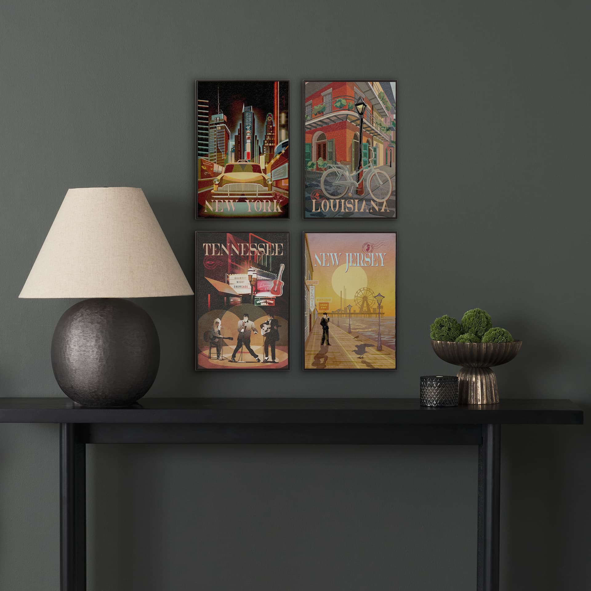 Louisiana Go USA (SM) by Mercana Studio a Hand Embellished Decograph Framed Art Print — in a styled room