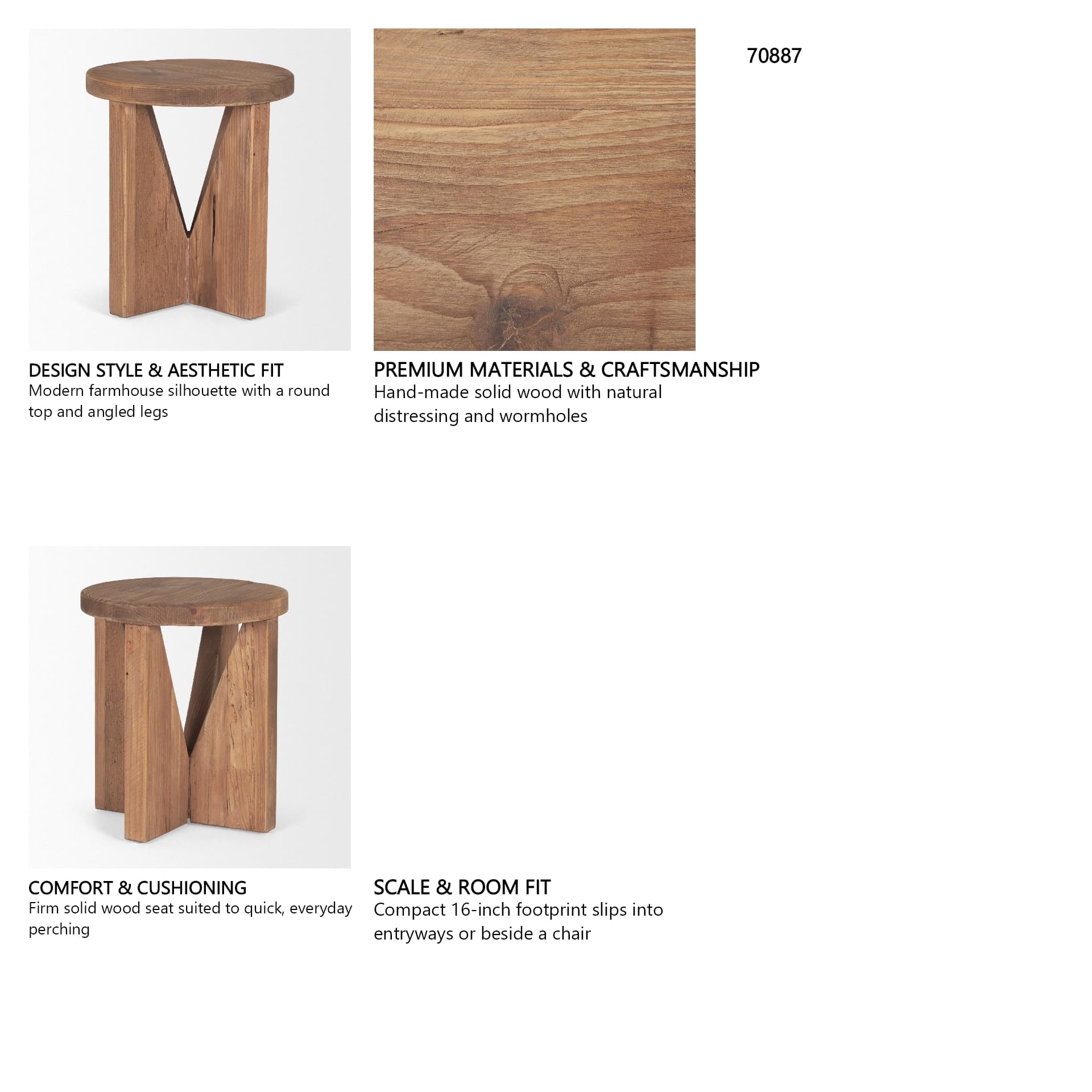Tahlia Round Natural Brown Wood w/ Angled Legs Stool — in a styled room