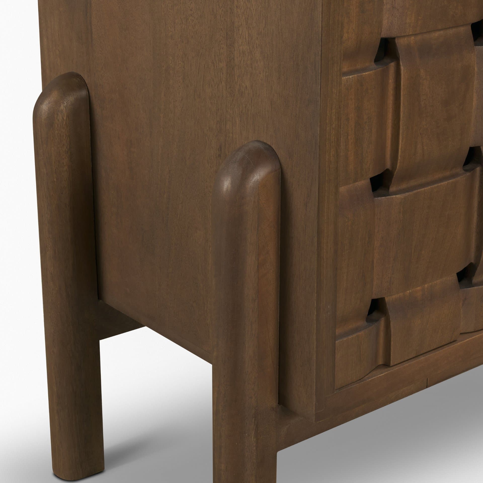 Trellyn Dark Brown Solid Wood 4-Door w/ Carved Woven Doors Closed Sideboard — product photograph
