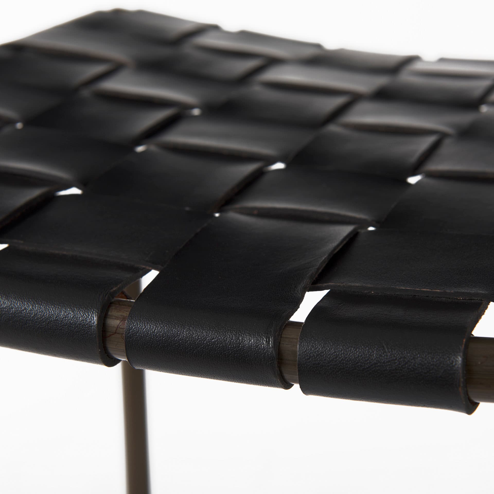 Clarissa Backless 30.25in Seat Bar Stool | Black Leather w/ Gold Metal — product photograph