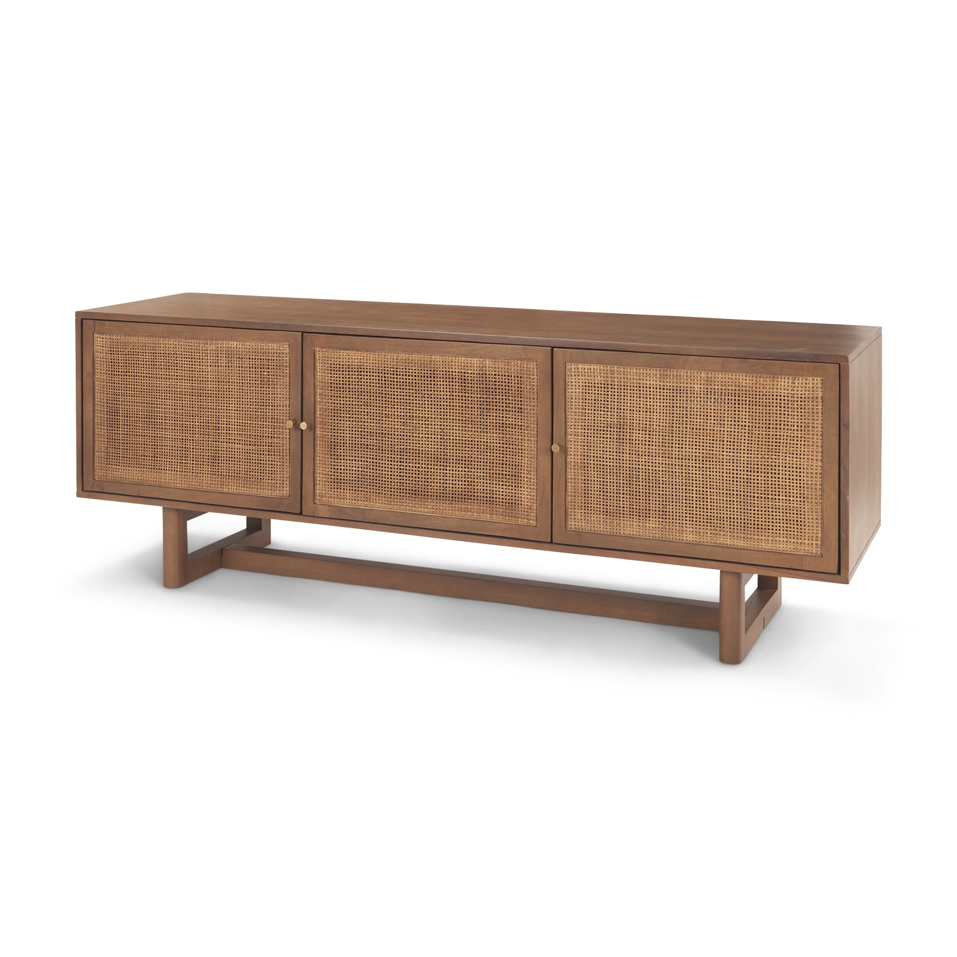 Grier 65" Medium Brown Wood W/ Cane Media Console — product photograph