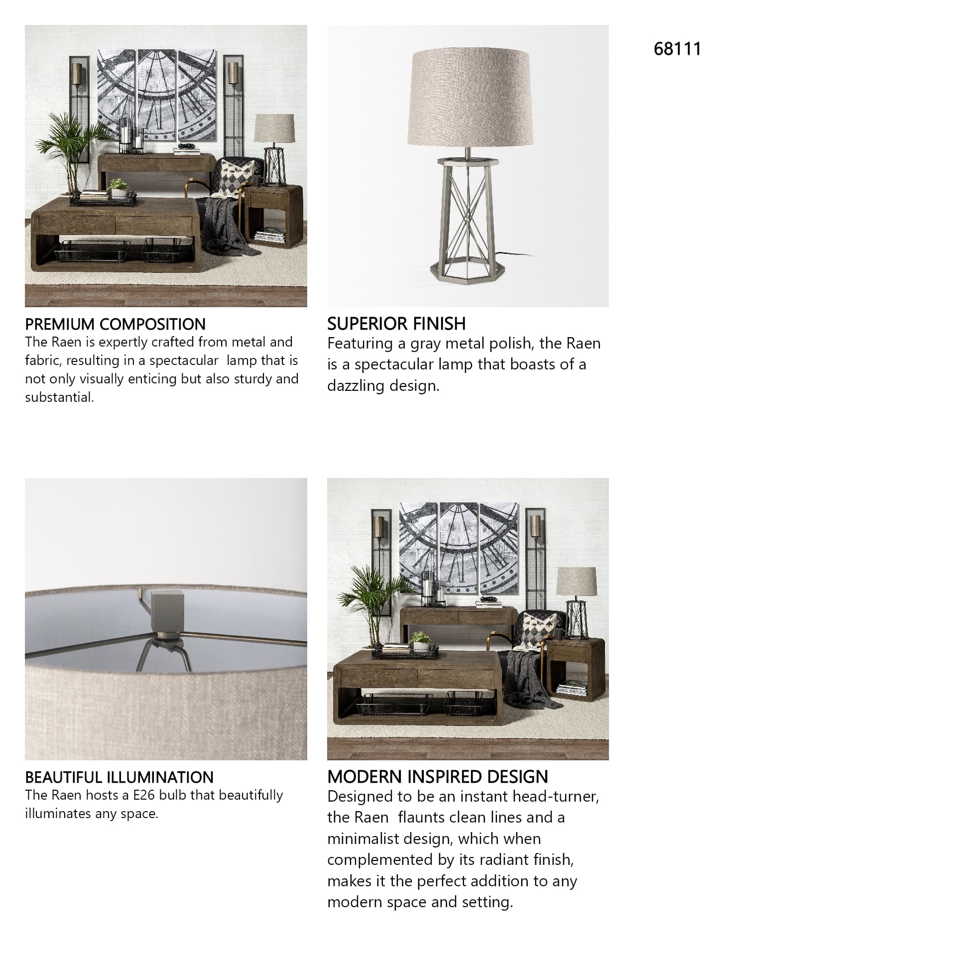 Raen (28.5"H) Gray Metal Octagonal Base w/Beige Shade Table Lamp — in a styled room