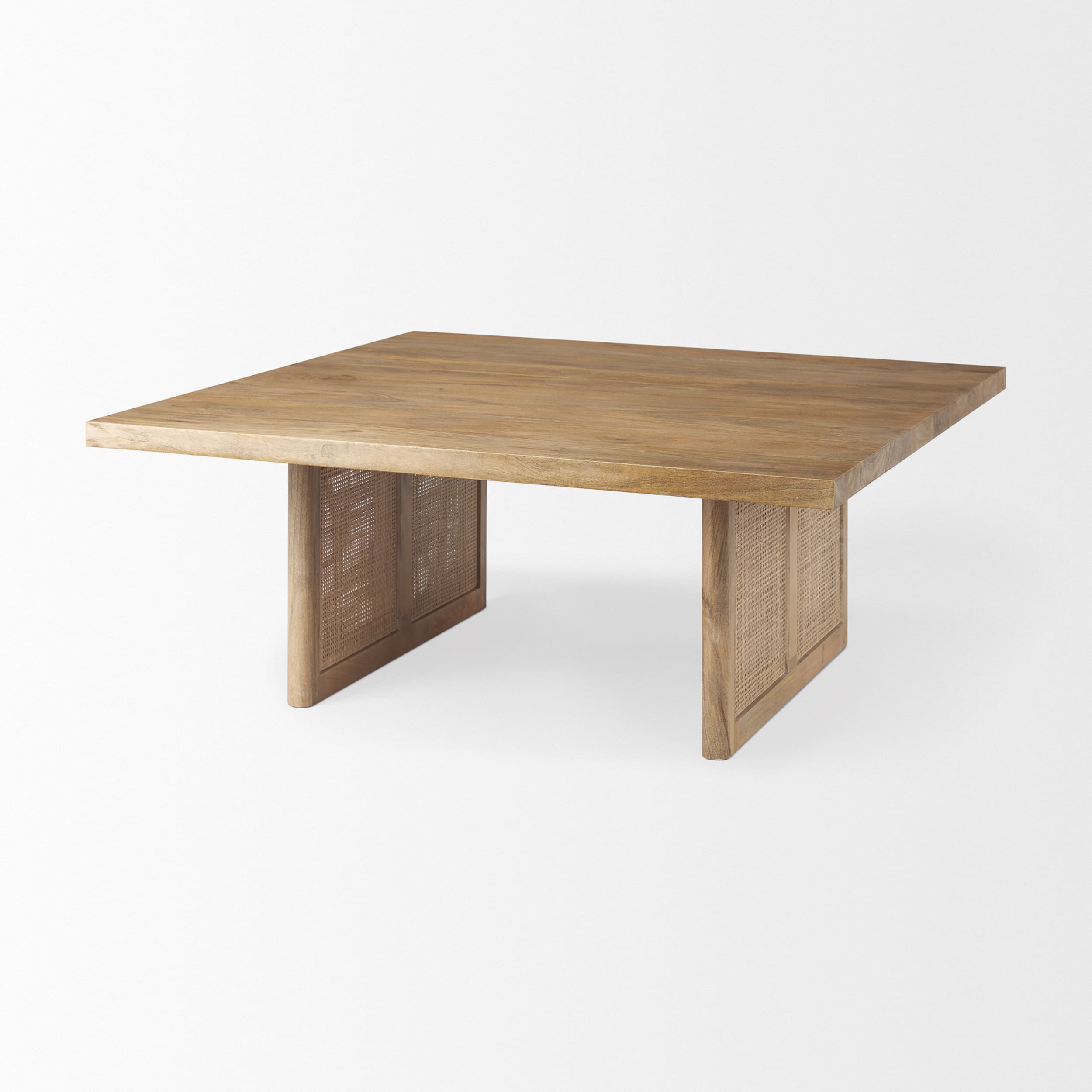 Grier 42" Square Light Brown Wood w/ Cane Coffee Table — product photograph