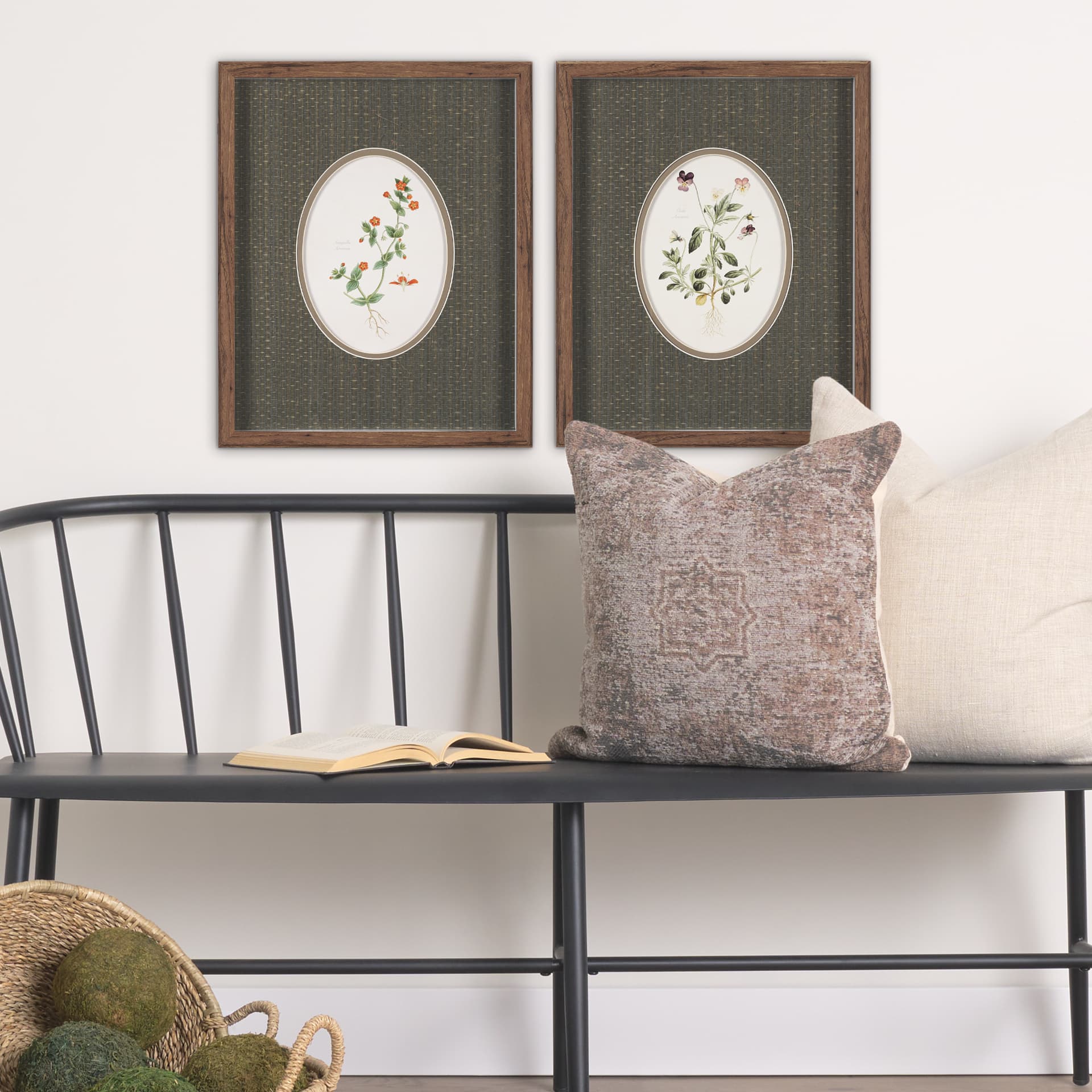 Viola Arvensis Flowers by Pierre Joseph Redoute a Hand Embellished Framed Print under Glass — in a styled room