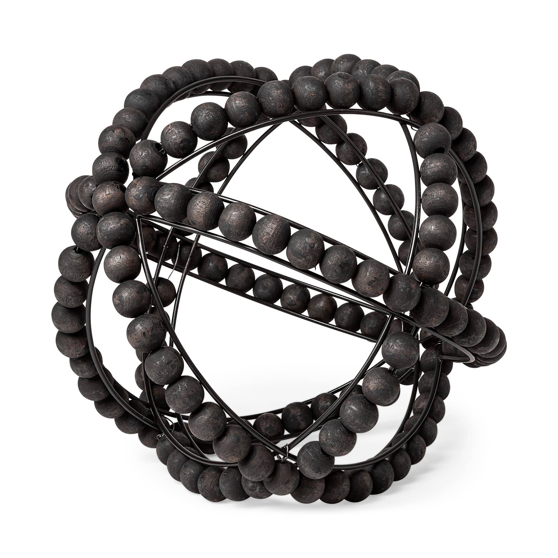 Earnhardt II Large 11L x 11W Black Wooden Beaded Orb — product photograph