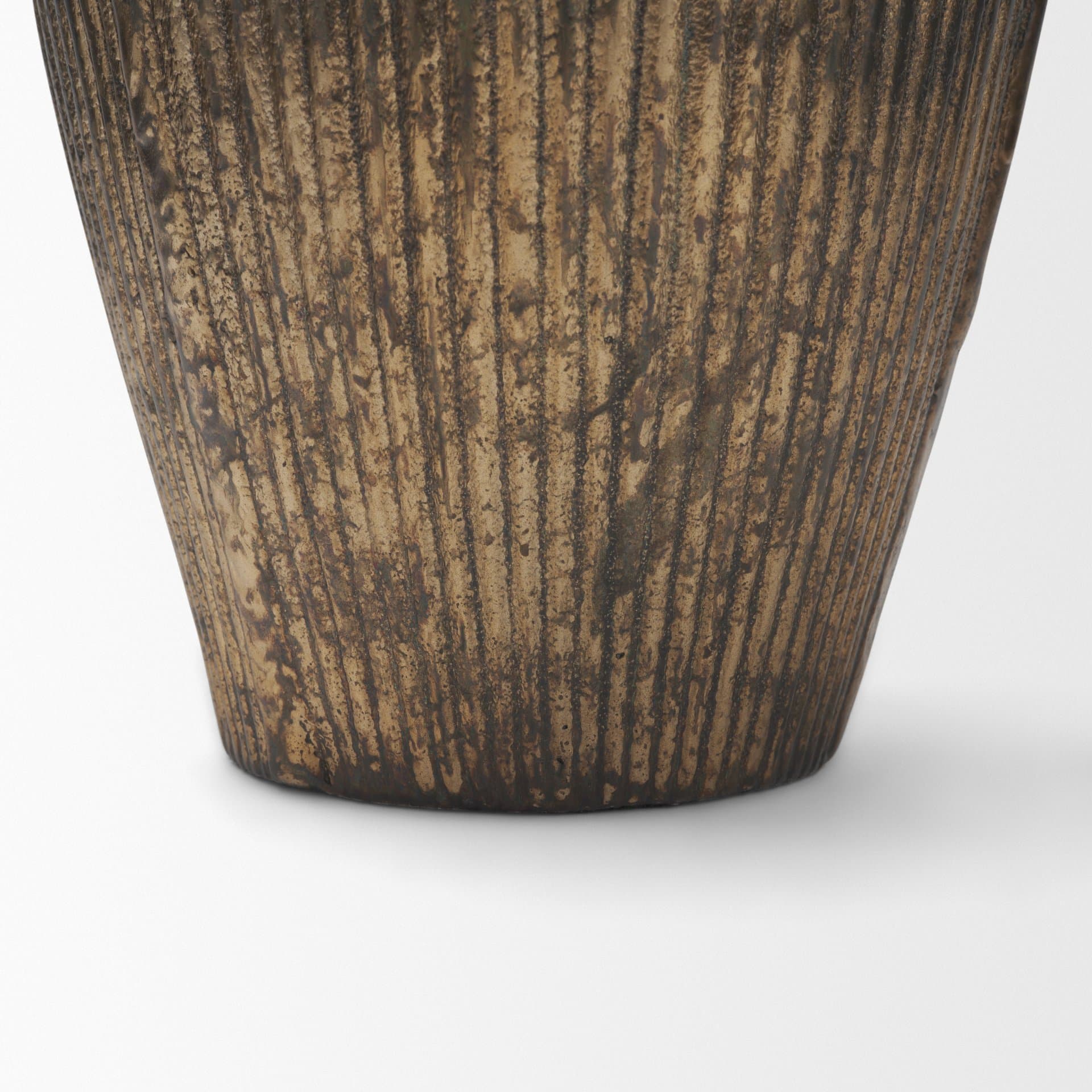 Patine Wide Antiqued Brass Metal Fluted Decorative Vase — product photograph