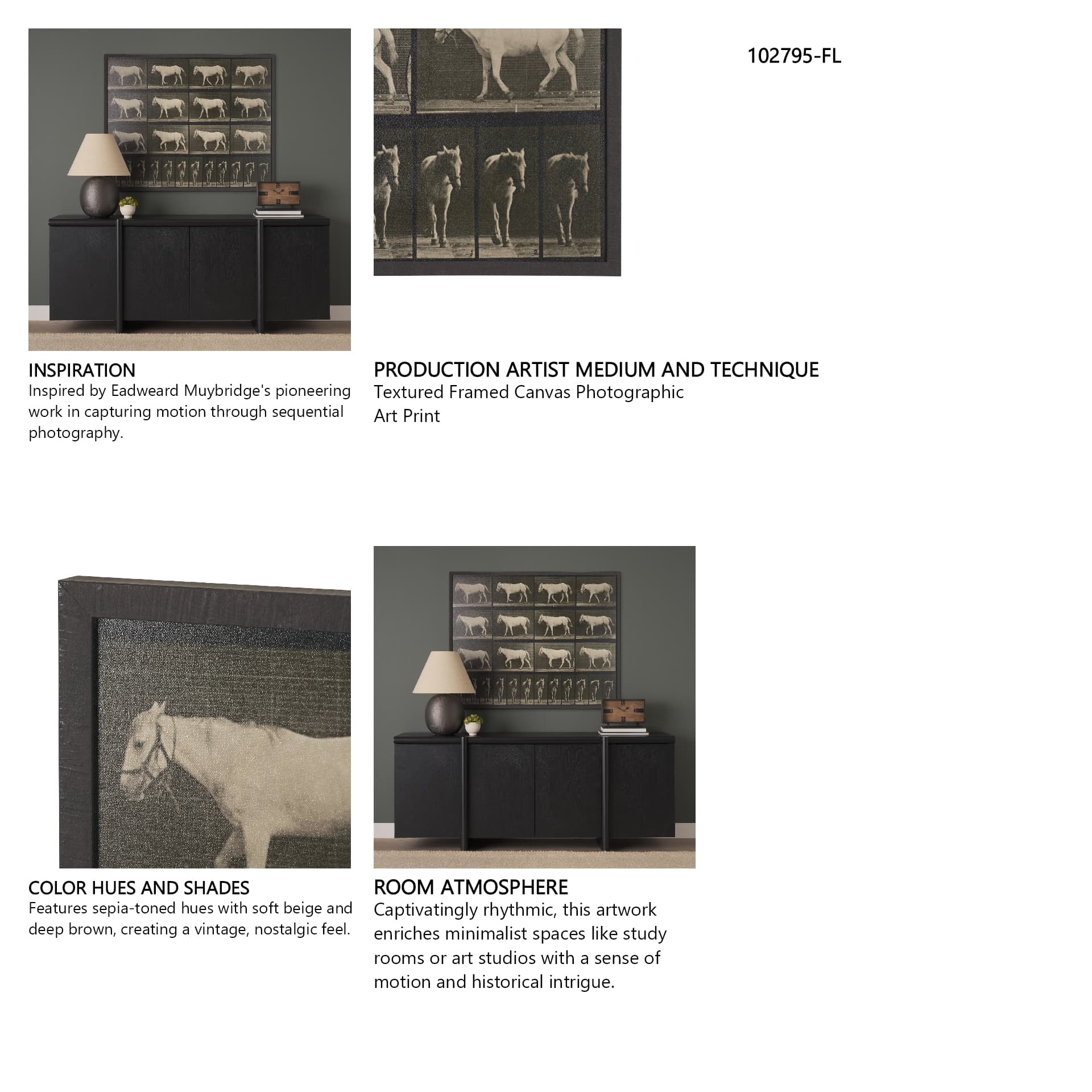 Walking Free by Eadweard Muybridge Textured Framed CanvasPhoto Print — in a styled room