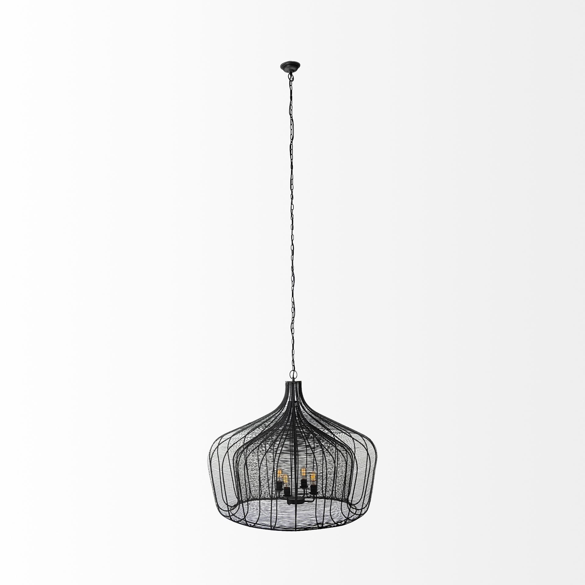Camila (40"x31") Black Metal Mesh-Style Four Bulb Chandelier — product photograph