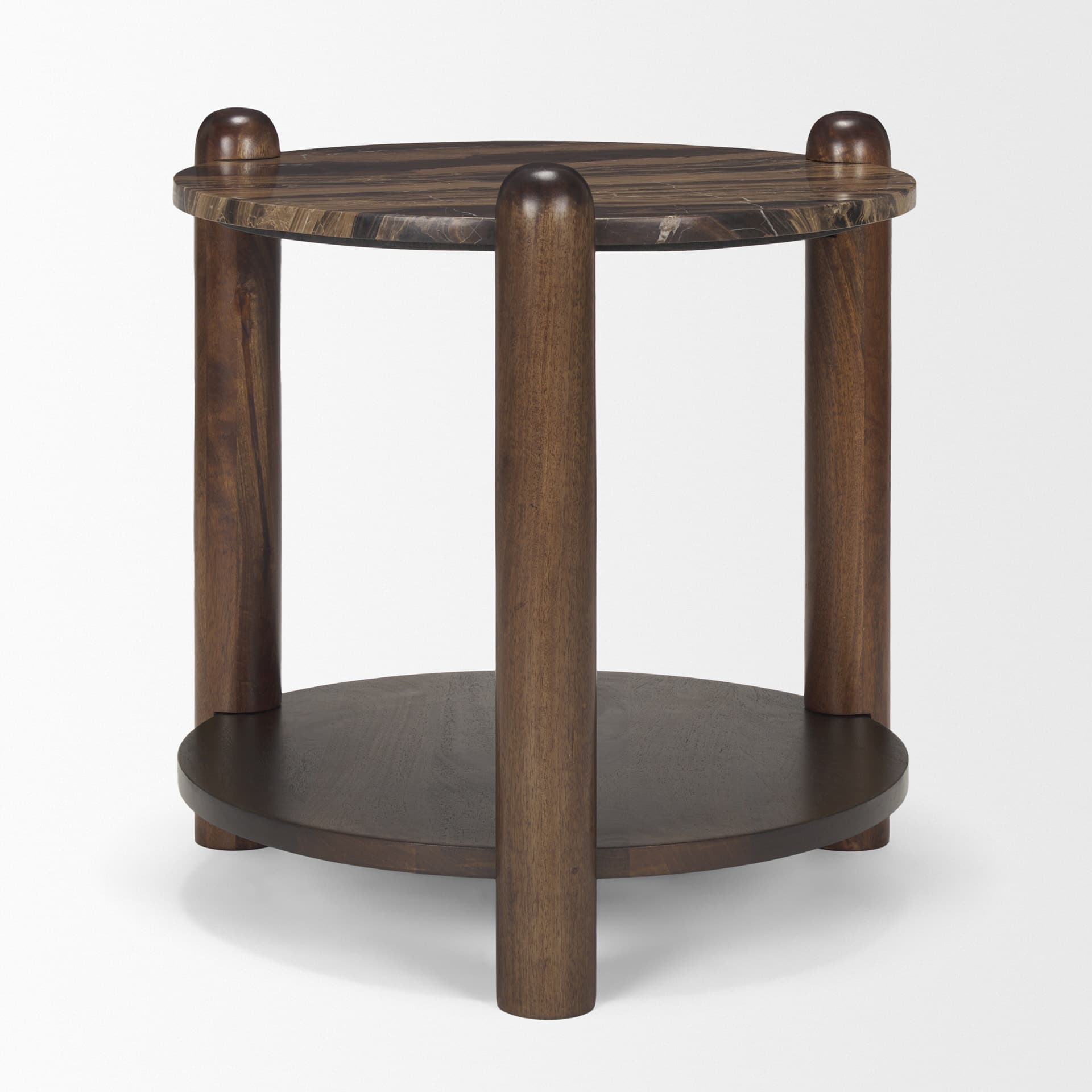 Jovia Brown Mango Wood W/ Cappuccino Marble Round Side Table — product photograph
