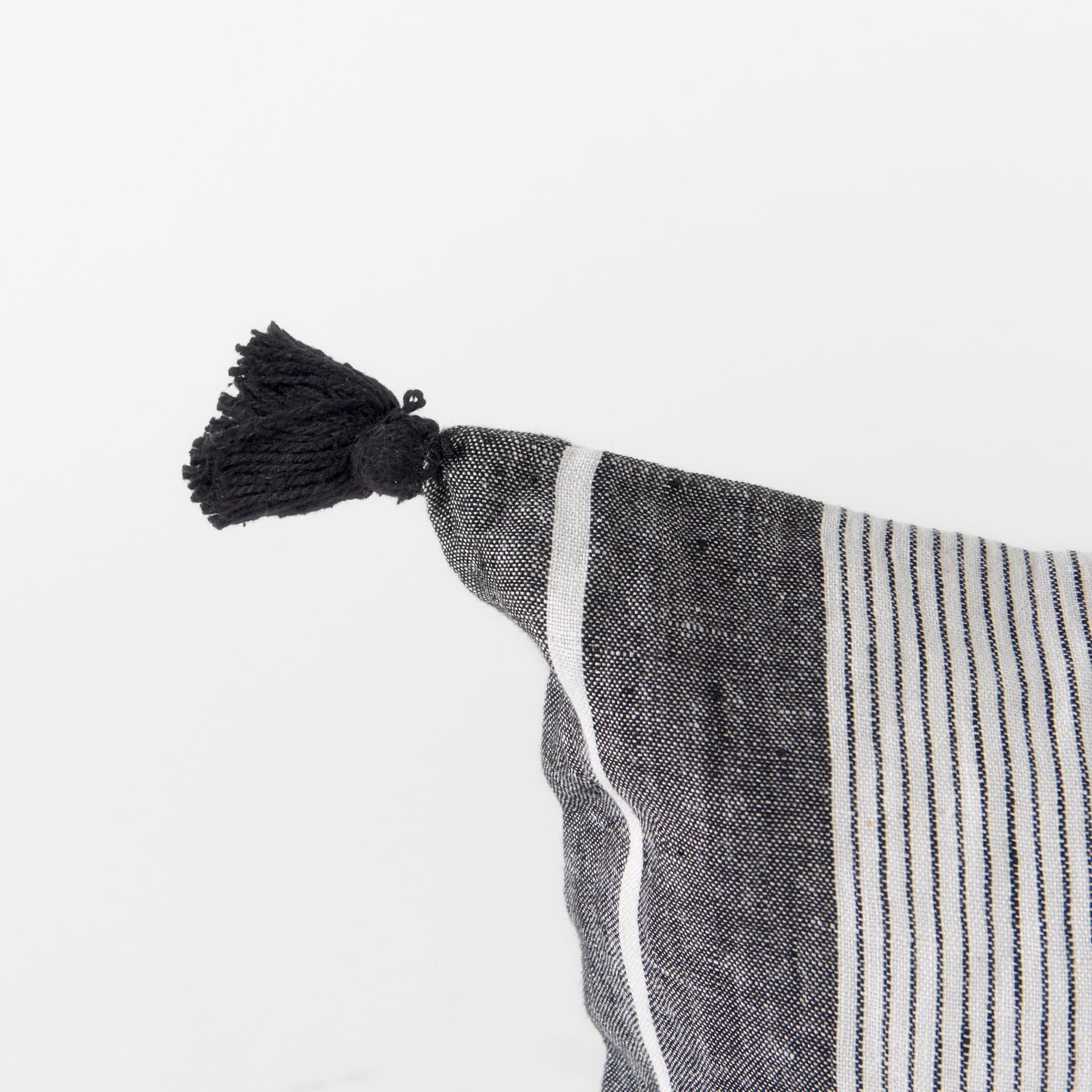 Kimia 14x26 White/Black Fabric Herringbone w/Fringed Pillow Cover — product photograph