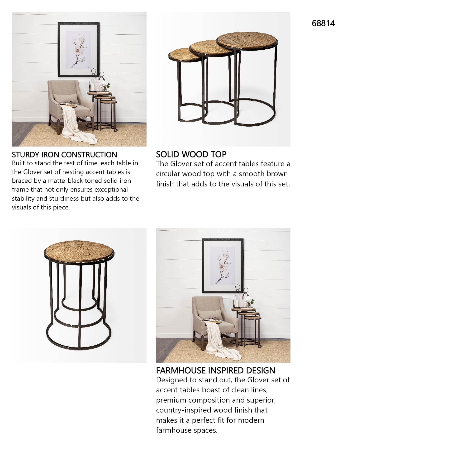 Glover (Set of 3) 20L x 20W Brown Wood Round Top W/Metal Nesting Accent Tables — in a styled room