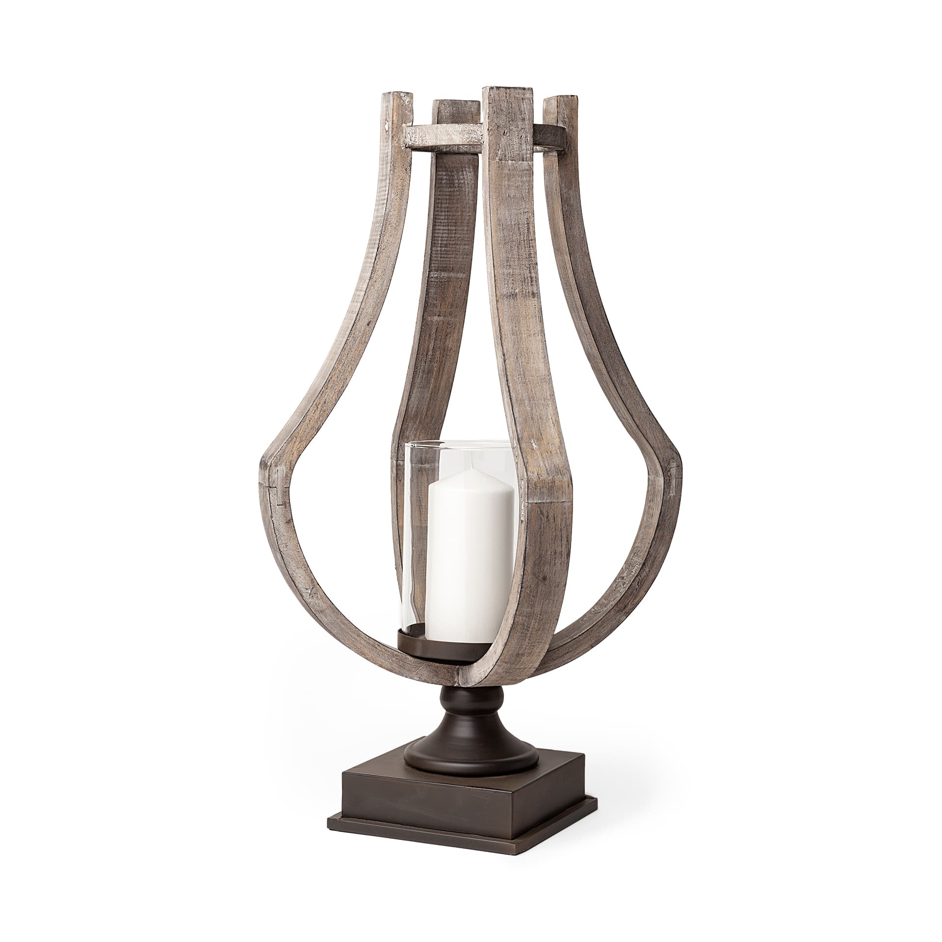 Brillion Large Rustic Wood Metal Table Candle Holder — product photograph