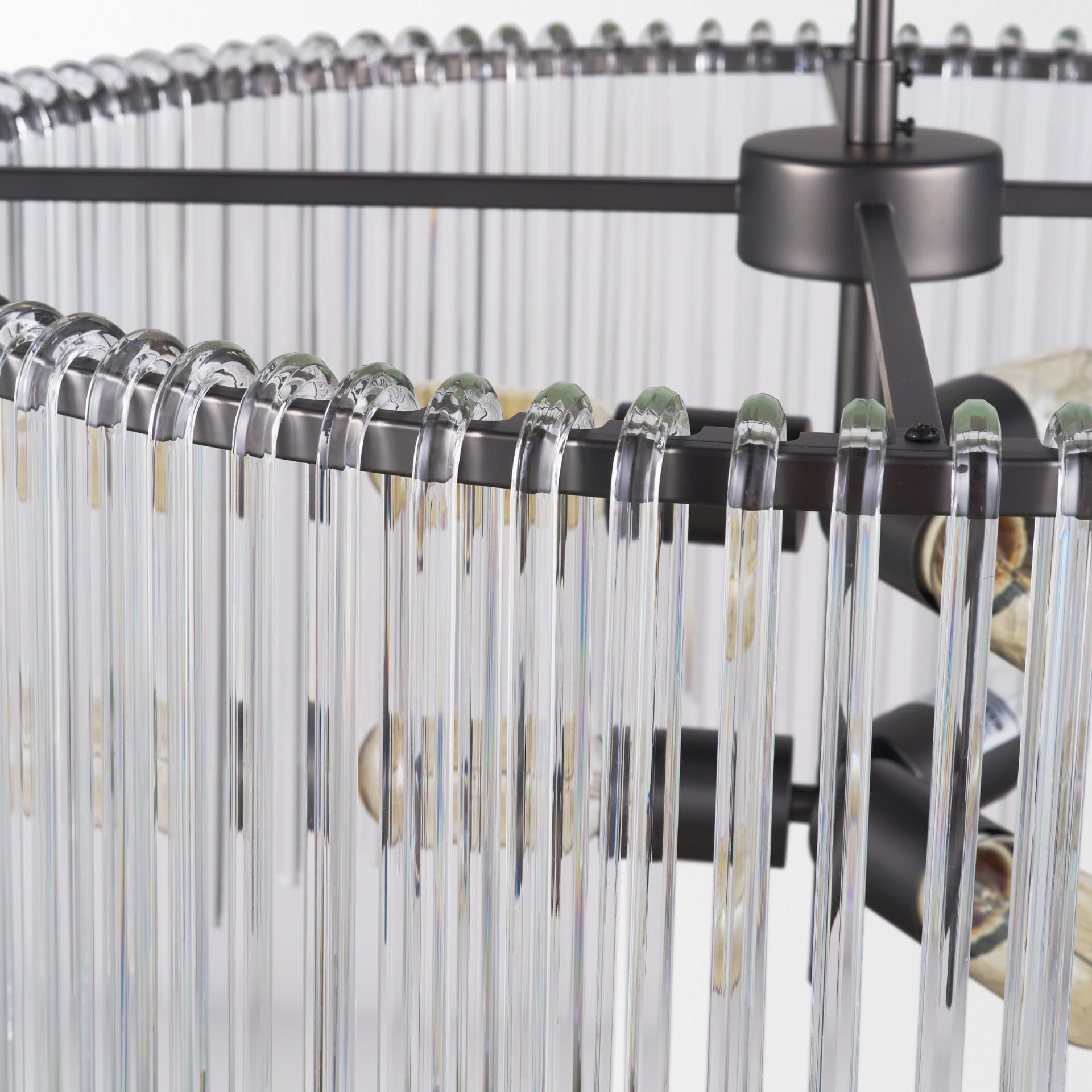 Anna (26"x14") Hanging Gun-Metal w/ Clear Glass Rods Six Bulb Chandelier — product photograph
