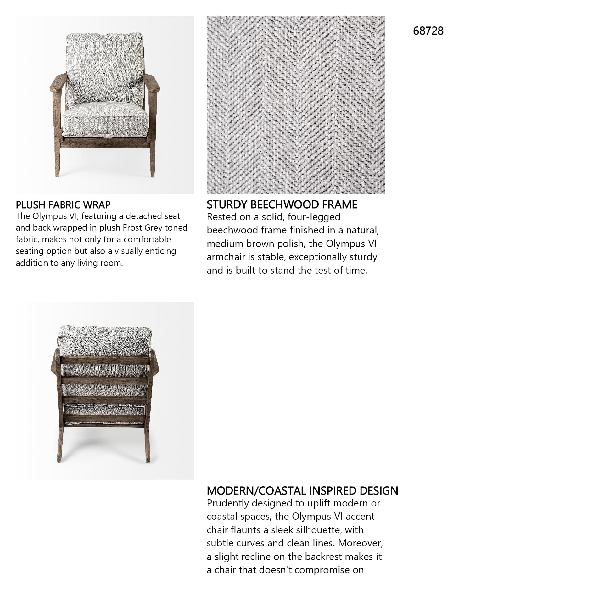 Olympus VI Frost Grey Fabric Wrapped Wooden Frame Accent Chair — in a styled room