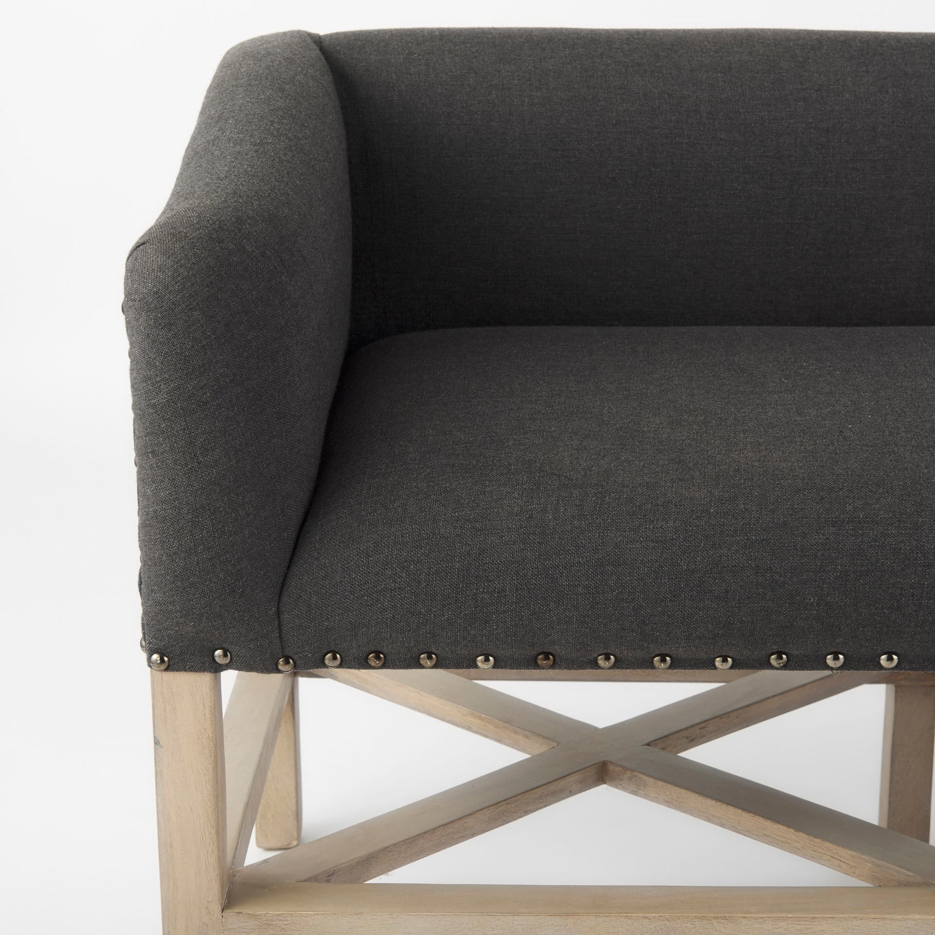 Bergen 60.0L x 19.0W x 25.5H Dark Gray Fabric W/ Light Brown Wooden Base Accent Bench — product photograph