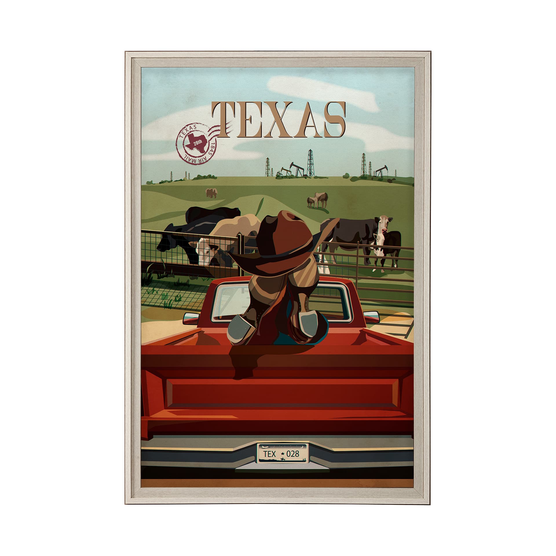 Texas Go USA (XL) by Mercana Studio a Hand Embellished Decograph Framed Art Print under Glass — product photograph