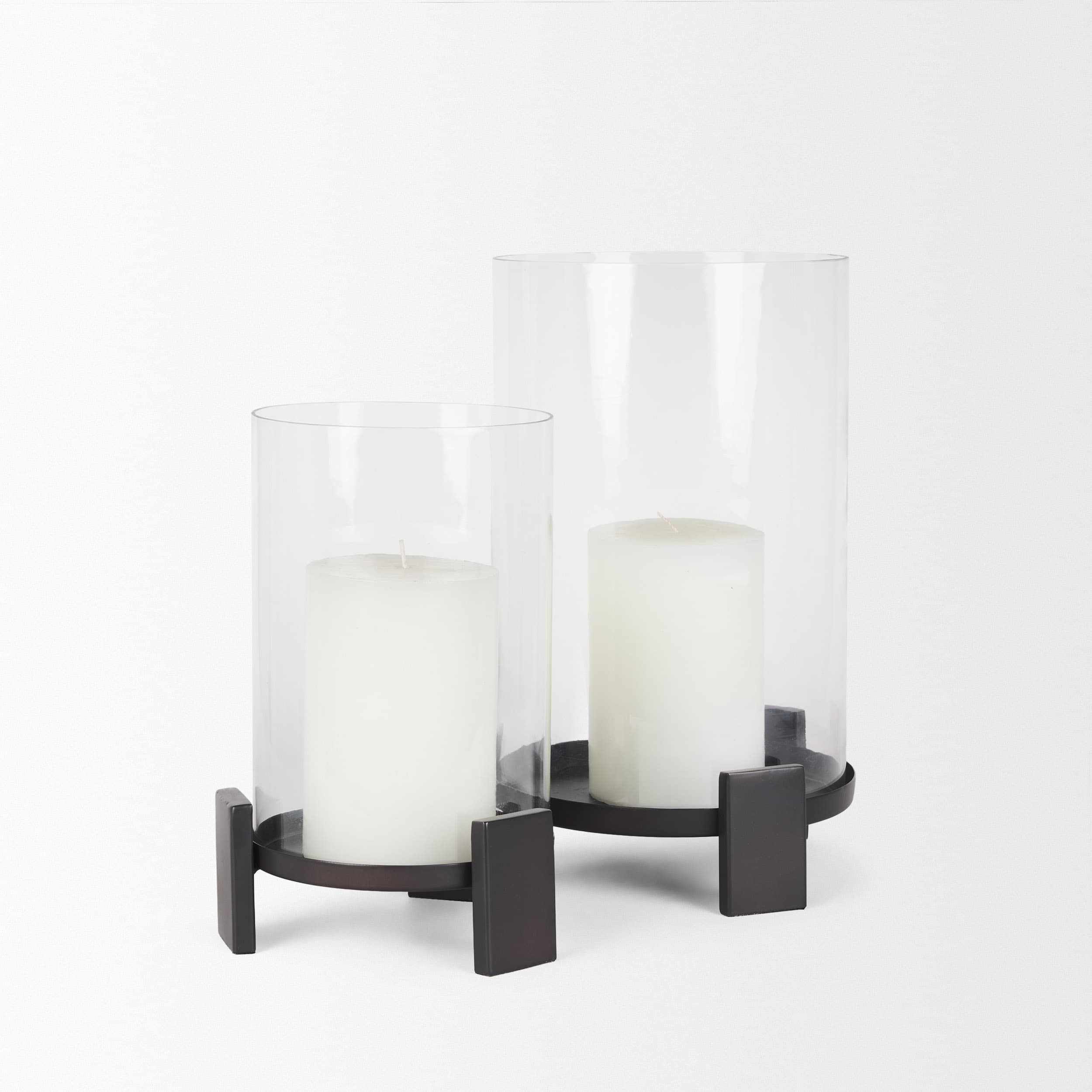 Price Small Matte Black-Brown Metal w/ Glass Hurricane Candle Holder — product photograph