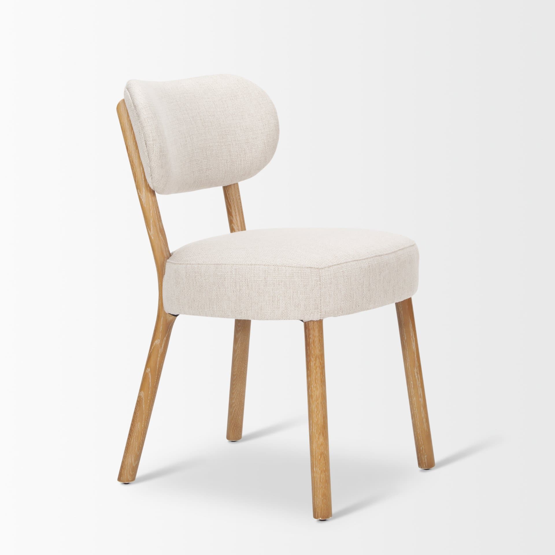 Owen Curved Back Dining Side Chair | Beige Fabric w/ Brown Wood — product photograph