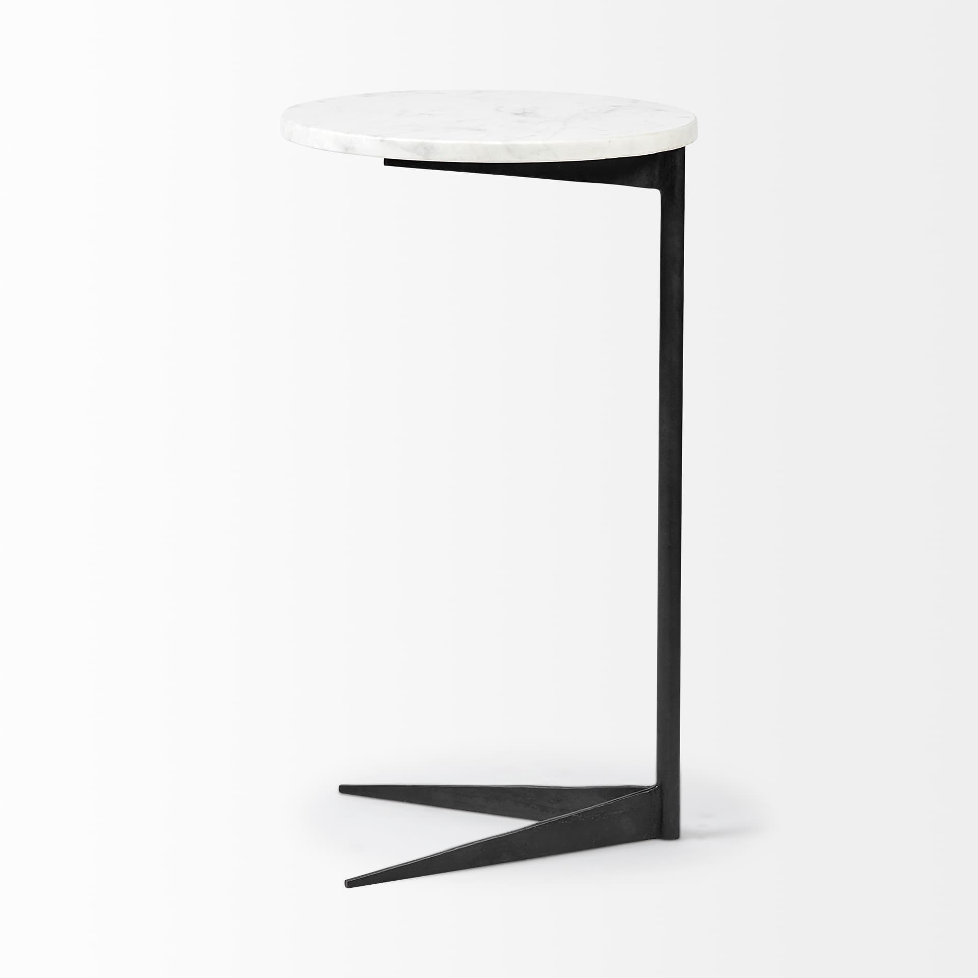 Ballatine II 15L x 15W x 27L White Marble Round Top White w/ Black Metal Base Accent Table — product photograph