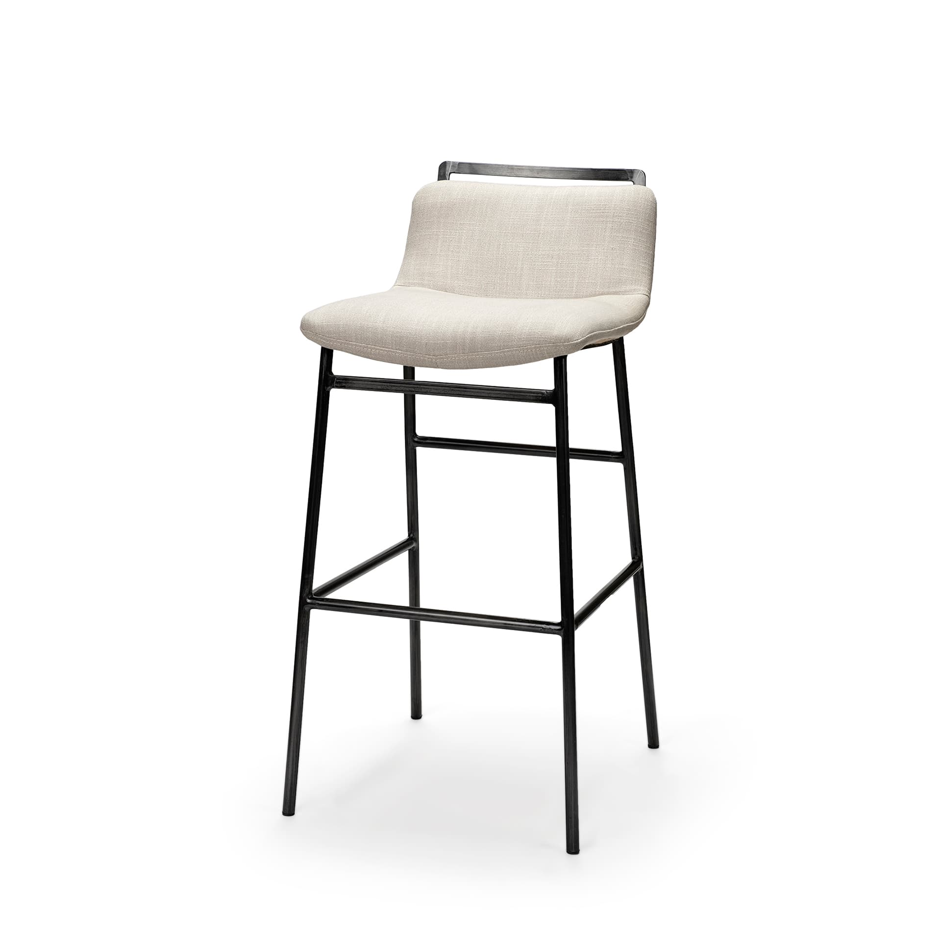 Kavalan Low Back 24.25in Seat Counter Stool | Beige Fabric w/ Metal — product photograph