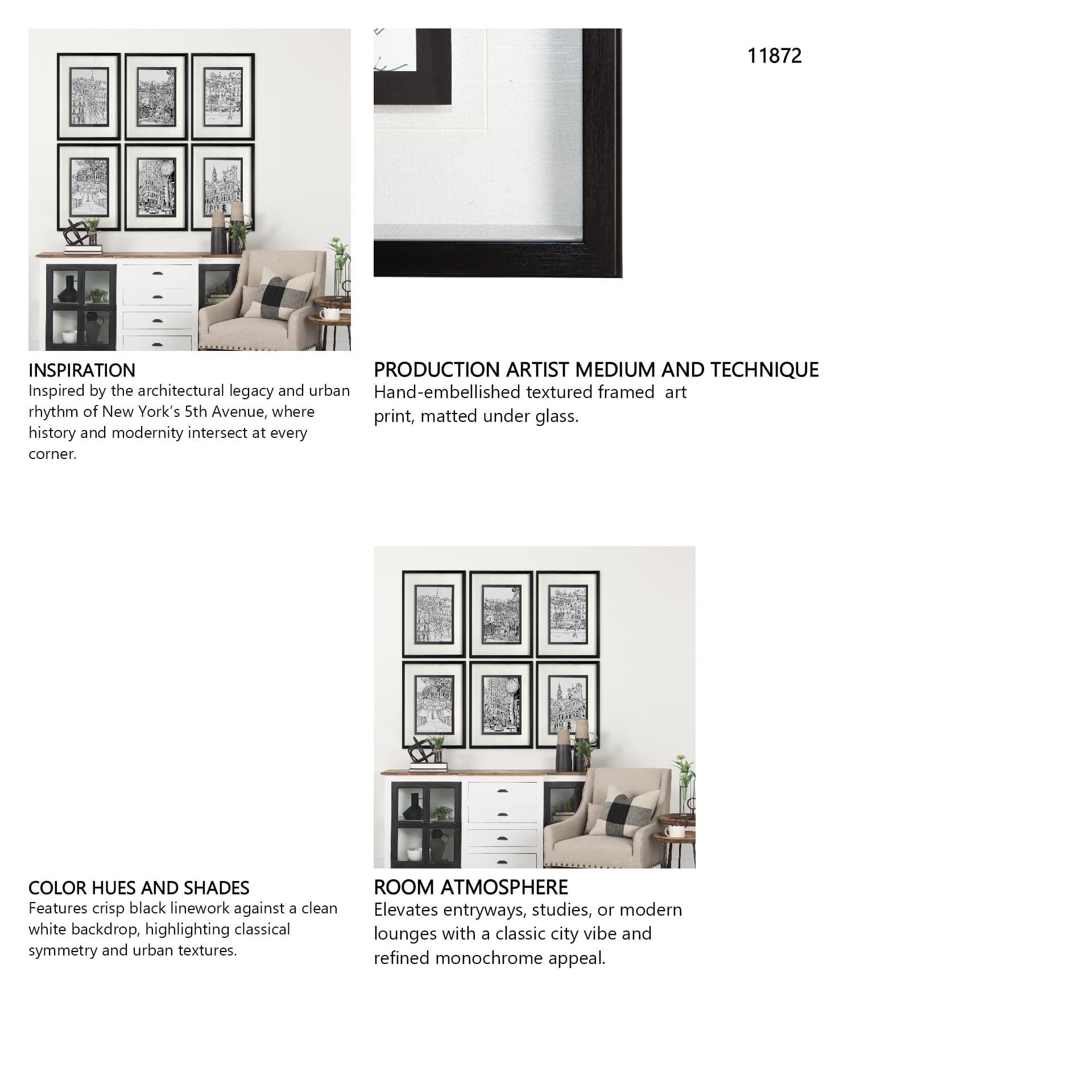 B&W City Scene VII by Melissa Wang a Hand Embellished Textured Framed Art Print Matted under Glass — in a styled room
