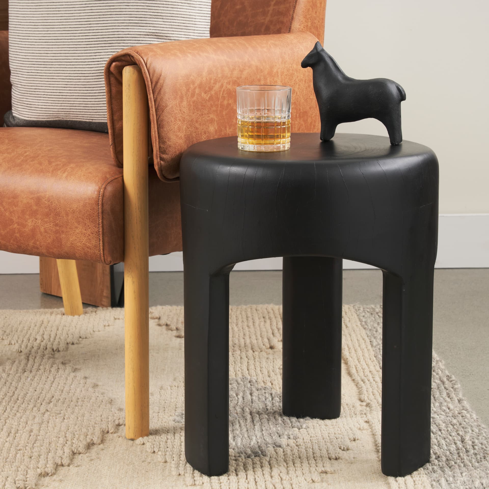 Riya Solid Black Wooden Stool — product photograph