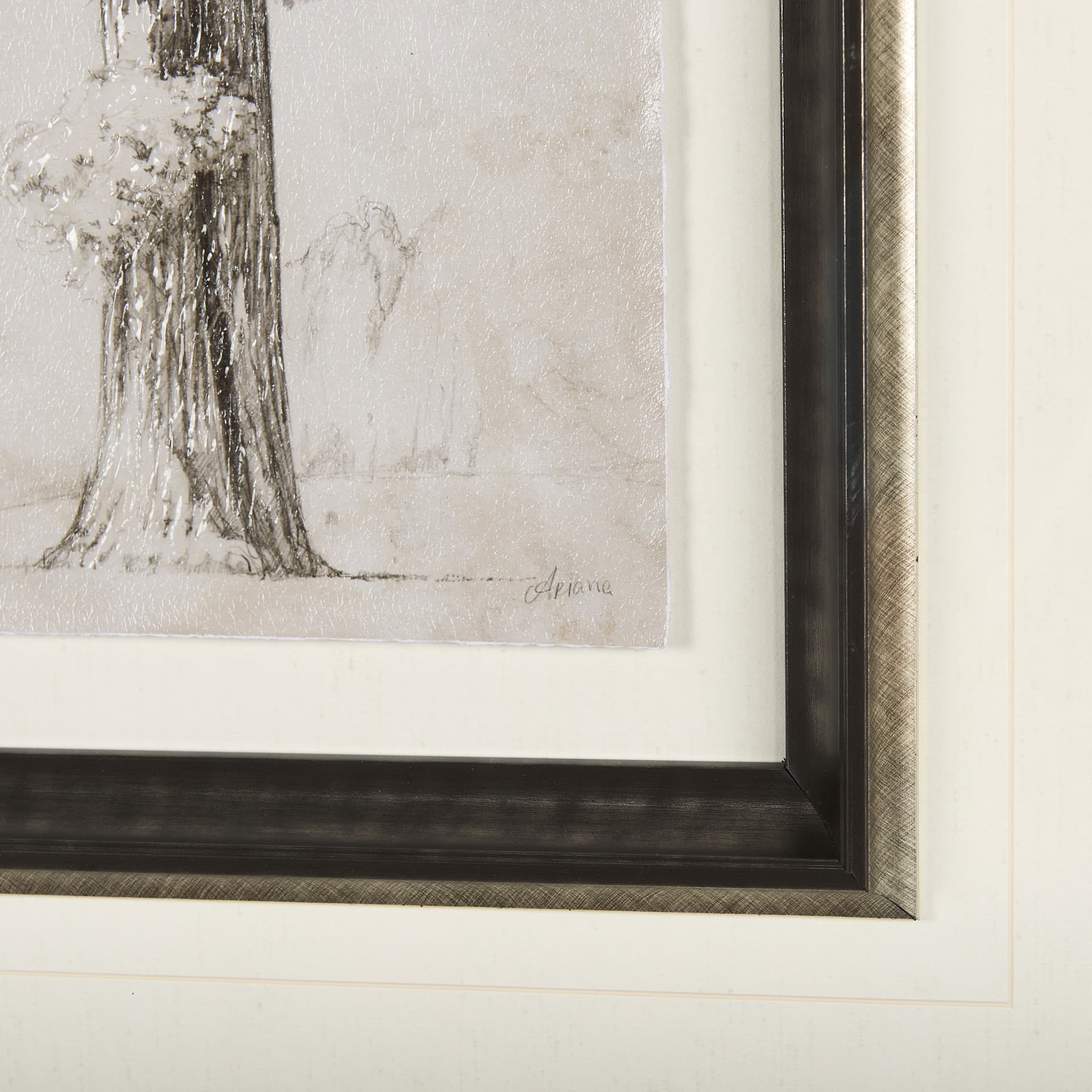 Westcoast Tree Drawing I by Mercana Studio Hand Embellished Framed Art Print Matted under Glass — product photograph