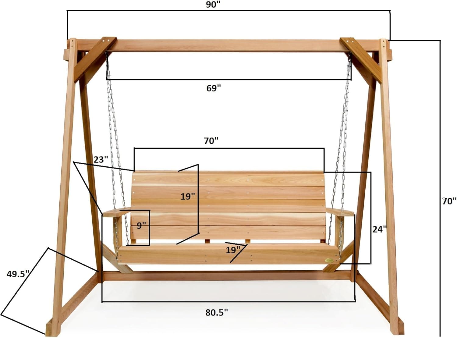 7.5-Ft Cedar Garden A-Frame & Porch Swing Set — product photograph