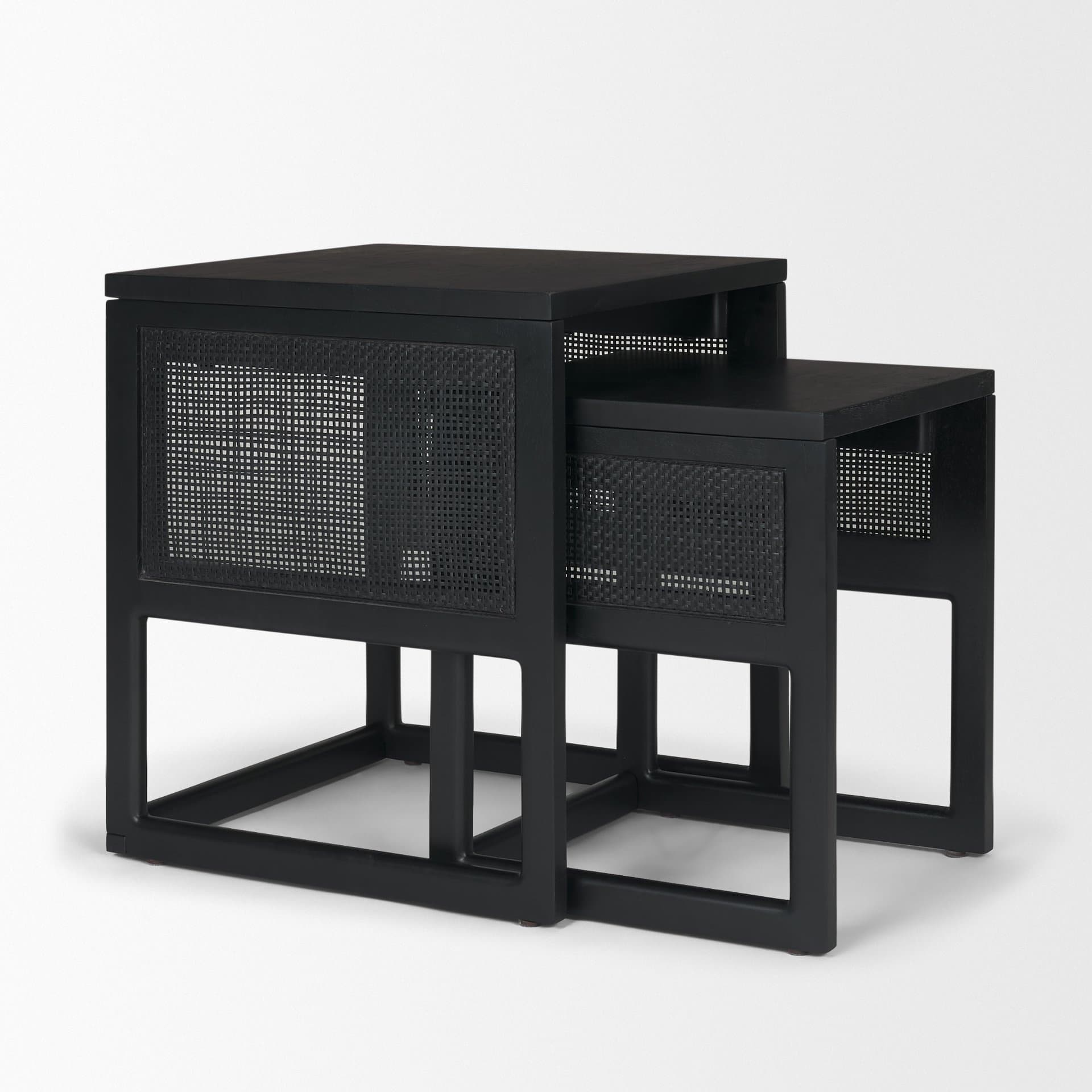 Grier Set of 2 Black Wood w/ Black Cane Nesting Accent Tables — product photograph