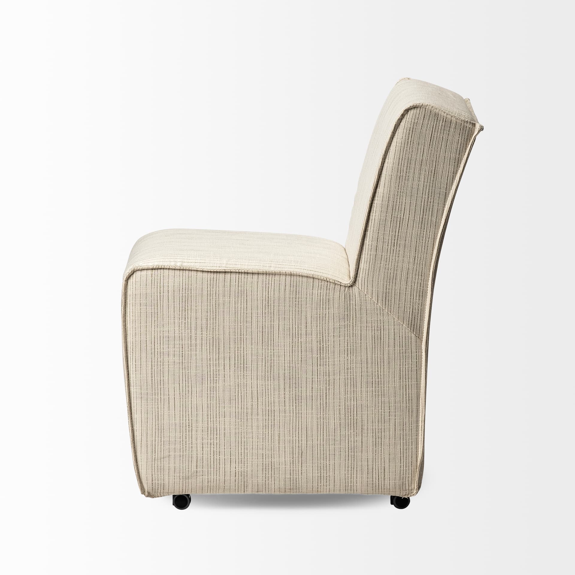 Damon Barrel Back Dining Arm Chair | Cream Fabric w/ Caster Base — product photograph