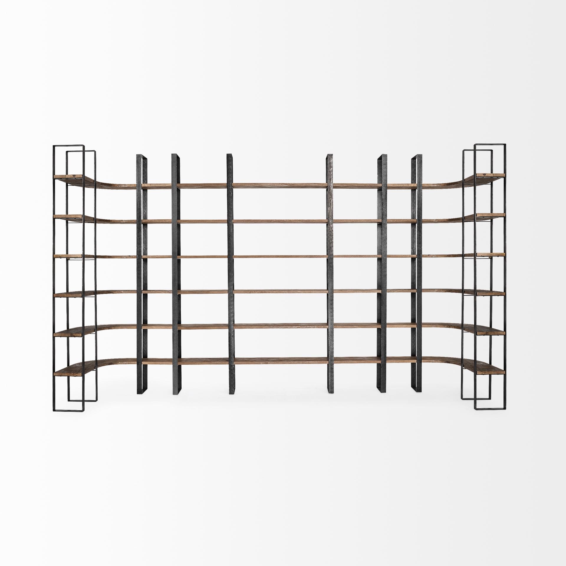 Taunton II 80L x 10.5W x 90H Dark Brown Wood And Black Iron Six Shelving Unit — product photograph