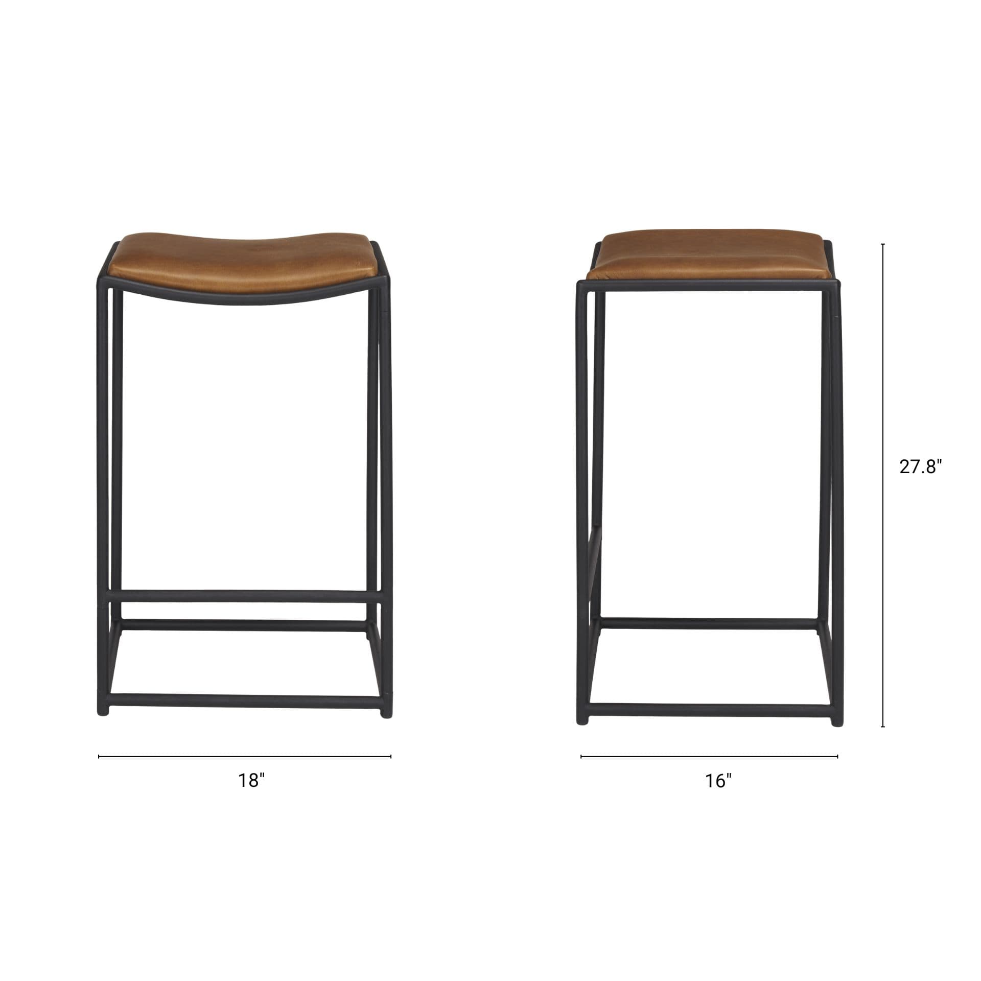 Taniel Backless 27.25in Seat Counter Stool | Brown Leather w/ Metal — product photograph