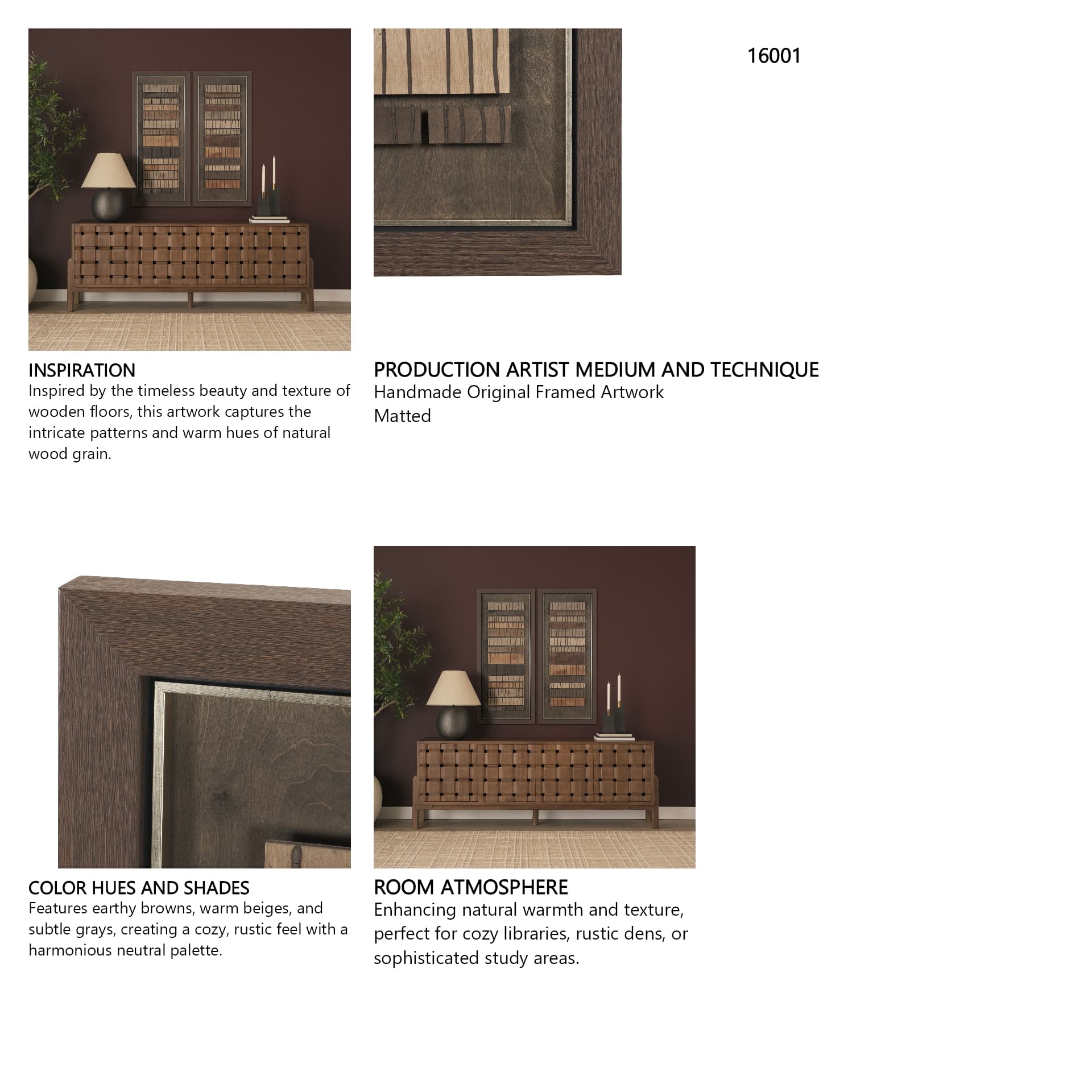 Timber Mosaic III by Mercana Studio Handmade Original Framed Artwork Matted — in a styled room