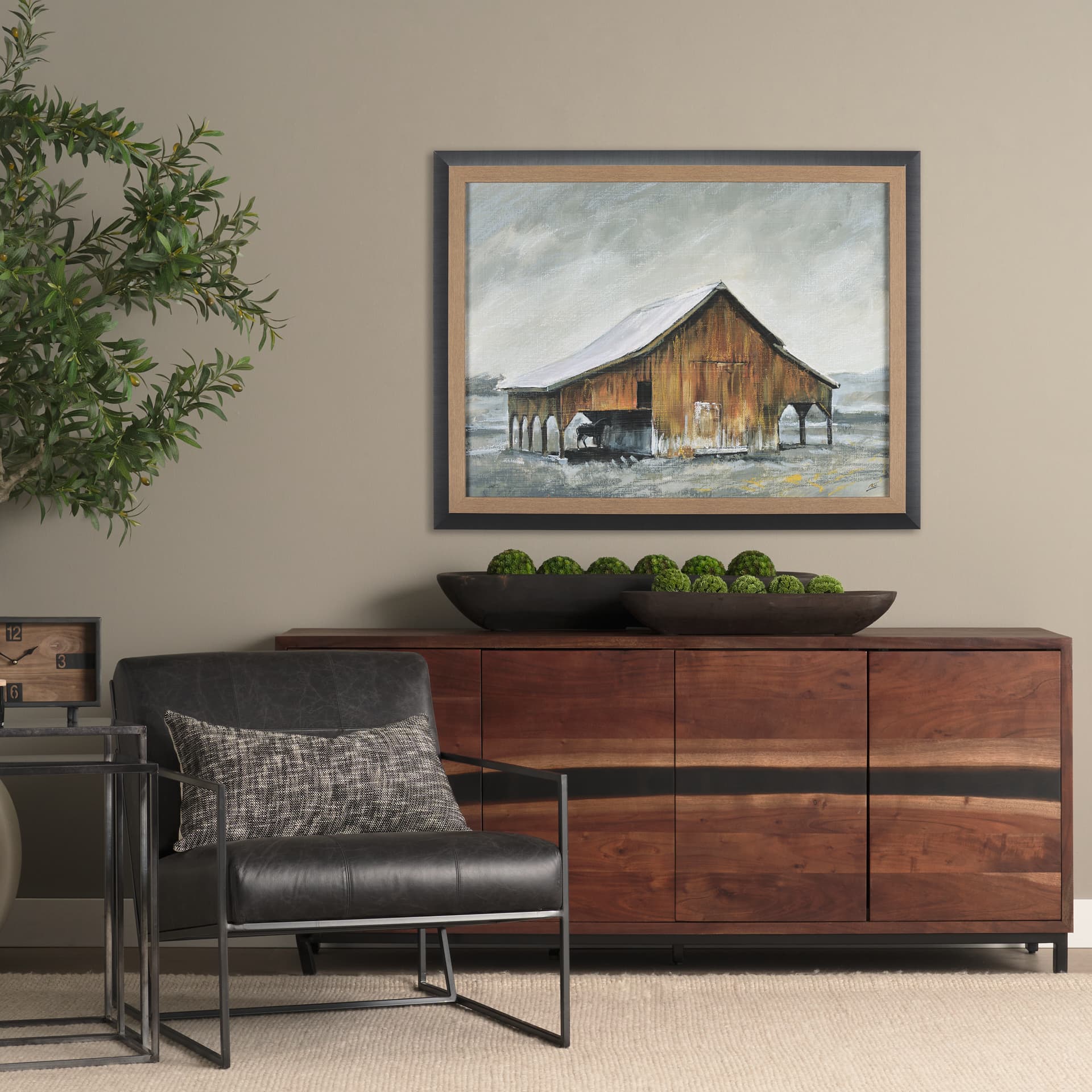 Old Barn III by Mercana Studio a Hand Embellished Textured Framed Art Print — in a styled room